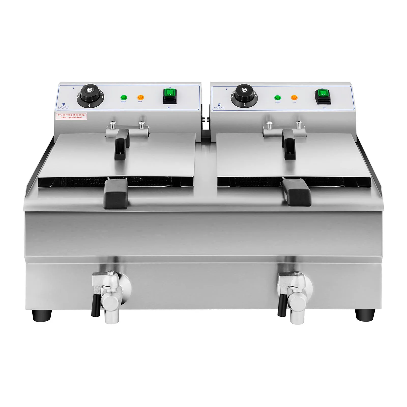 Kétkosaras, kereskedelmi célú elektromos sütőolaj-sütő leeresztő szeleppel, 230 V, 2 x 3200 W, 2 x 13 l 5