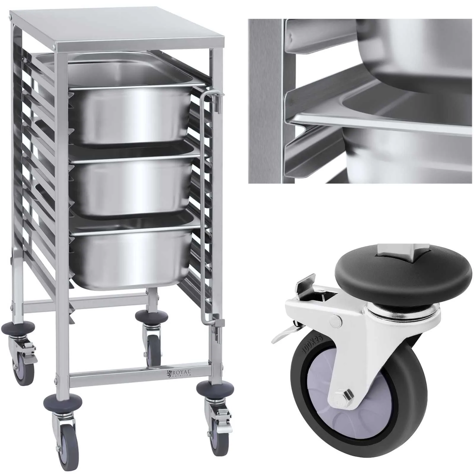 Vendéglátóipari szállítókocsi 7 db GN1/1 méretű edényhez, teherbírás: max. 50 kg