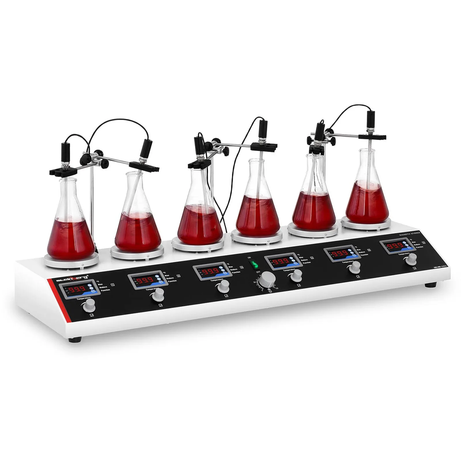 Agitator magnetic de laborator 99 °C cu temporizator, 6 stații + bare de agitare 3