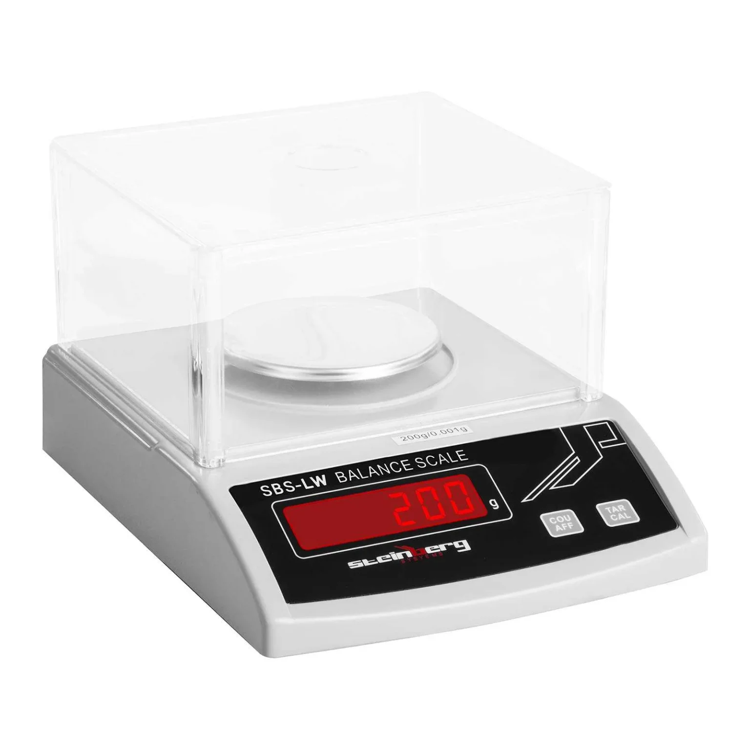 Precíziós laboratóriumi mérleg üvegburával és LED-kijelzővel, 200 g / 0,001 g