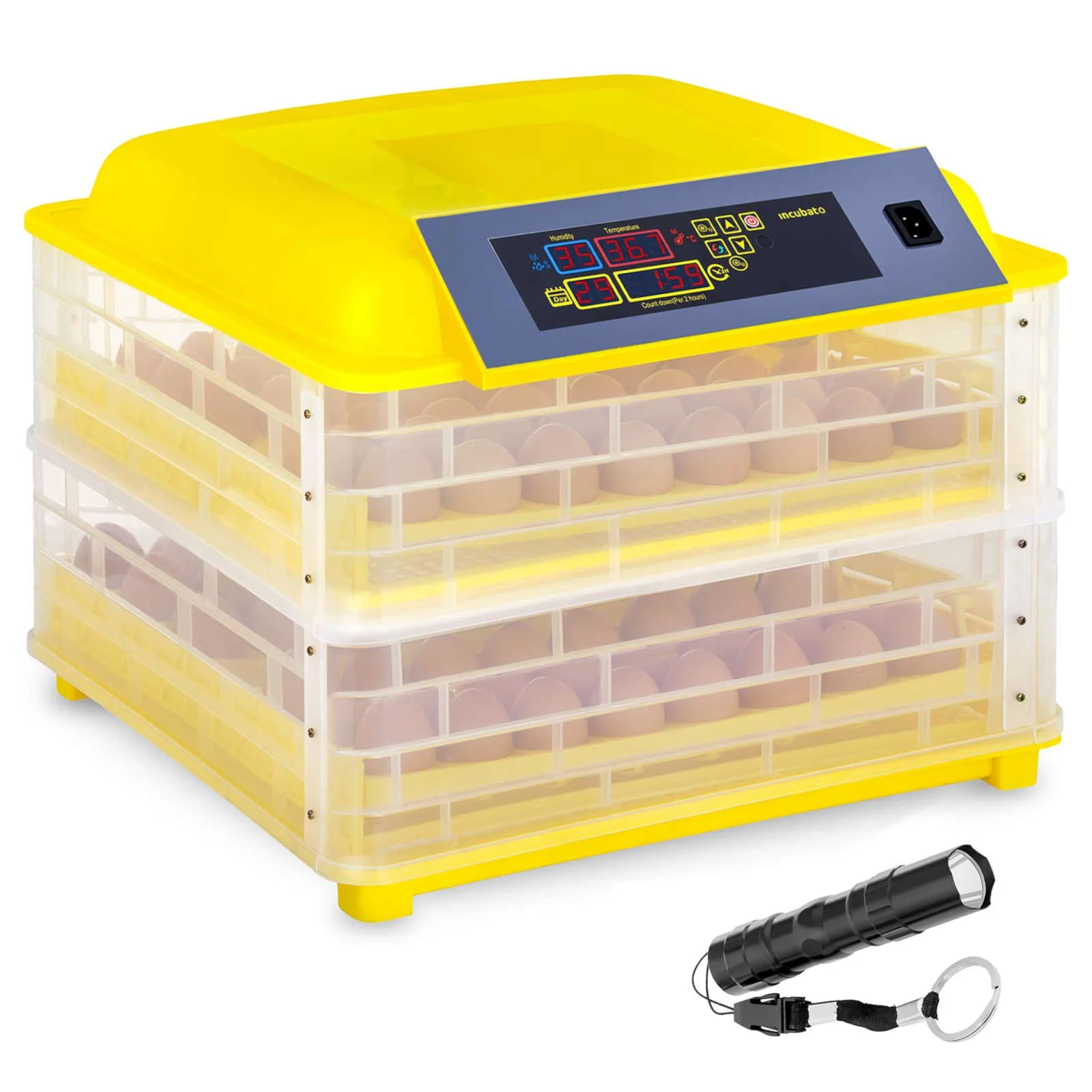 Keltető/kikelőgép akár 96 tojáshoz + 120 W-os ovoszkóp 3
