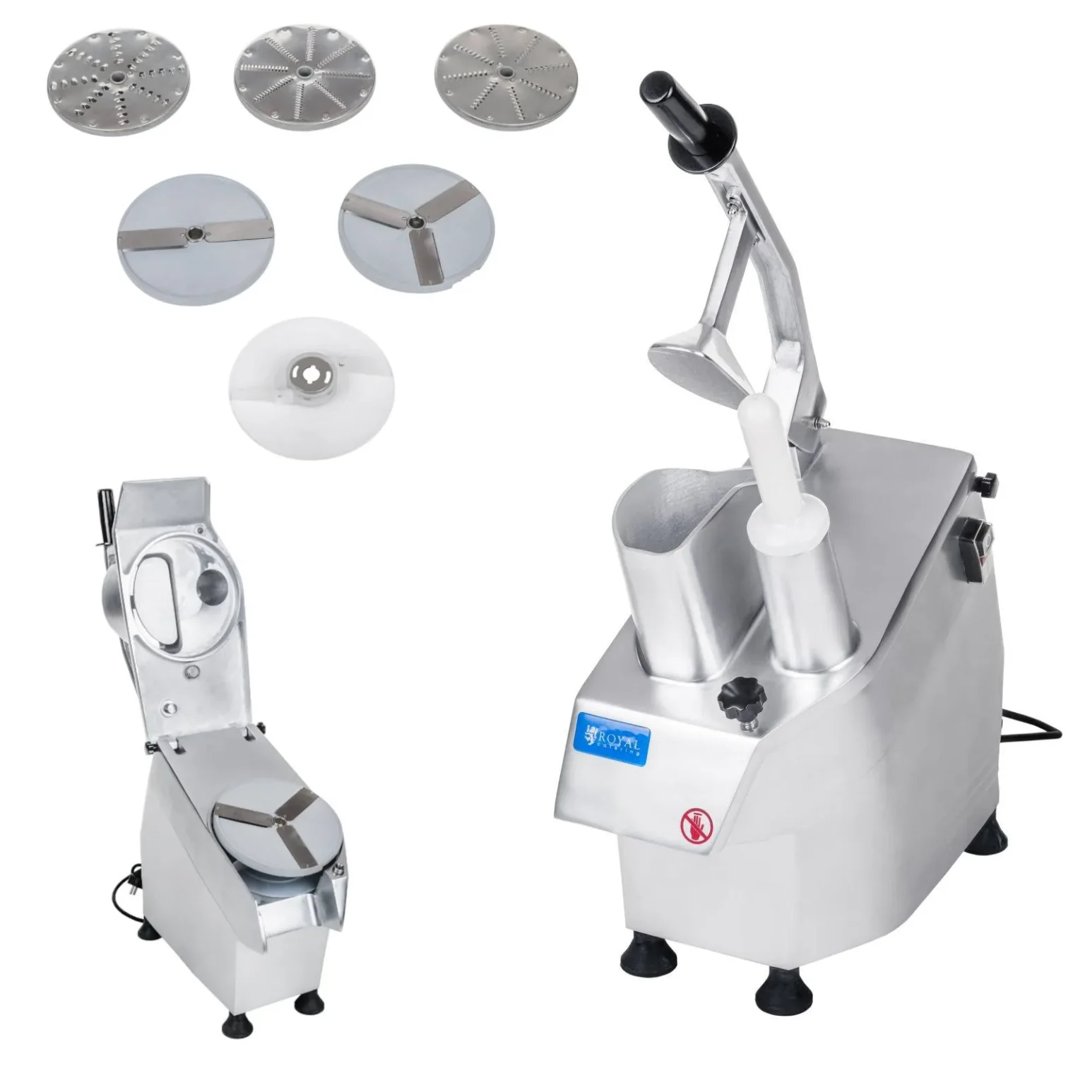 Elektrischer Gemüse- und Obstschneider und -hobel + 5 Klingen Elektrischer Gemüse- und Obstschneider und -hobel + 5 Klingen