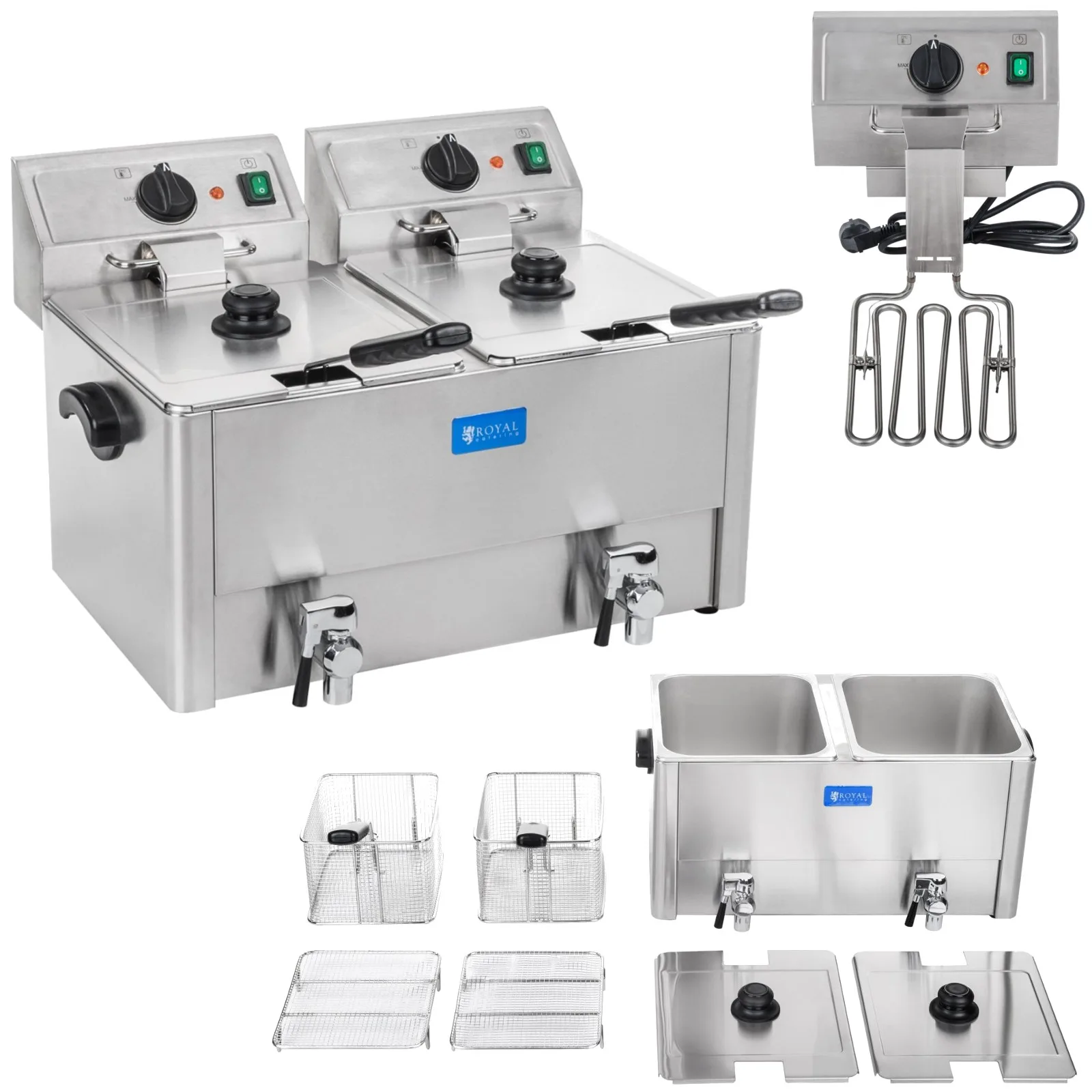 Kettős elektromos sütő leeresztőcsapokkal, EGO termosztáttal, 2x8 l