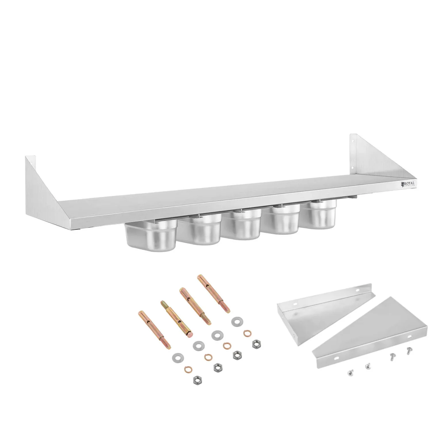 Raft de perete din oțel inoxidabil pe suporturi cu recipiente GN1/9