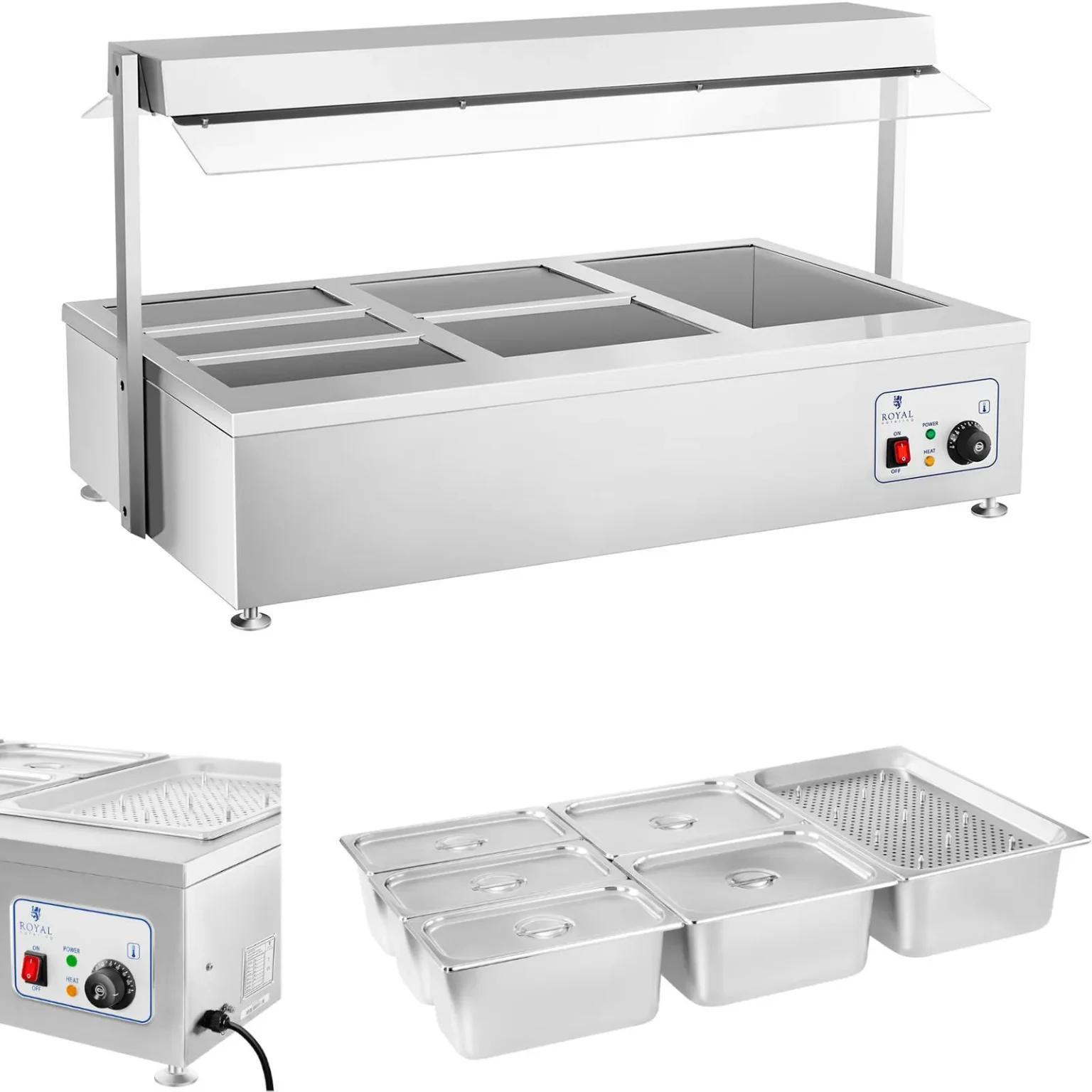 Száraz vízfürdő, víz nélkül, szabadon álló, 6 x GN 150 mm, 55 l, Royal Catering Száraz vízfürdő, víz nélkül, szabadon álló, 6 x GN 150 mm, 55 l, Royal Catering