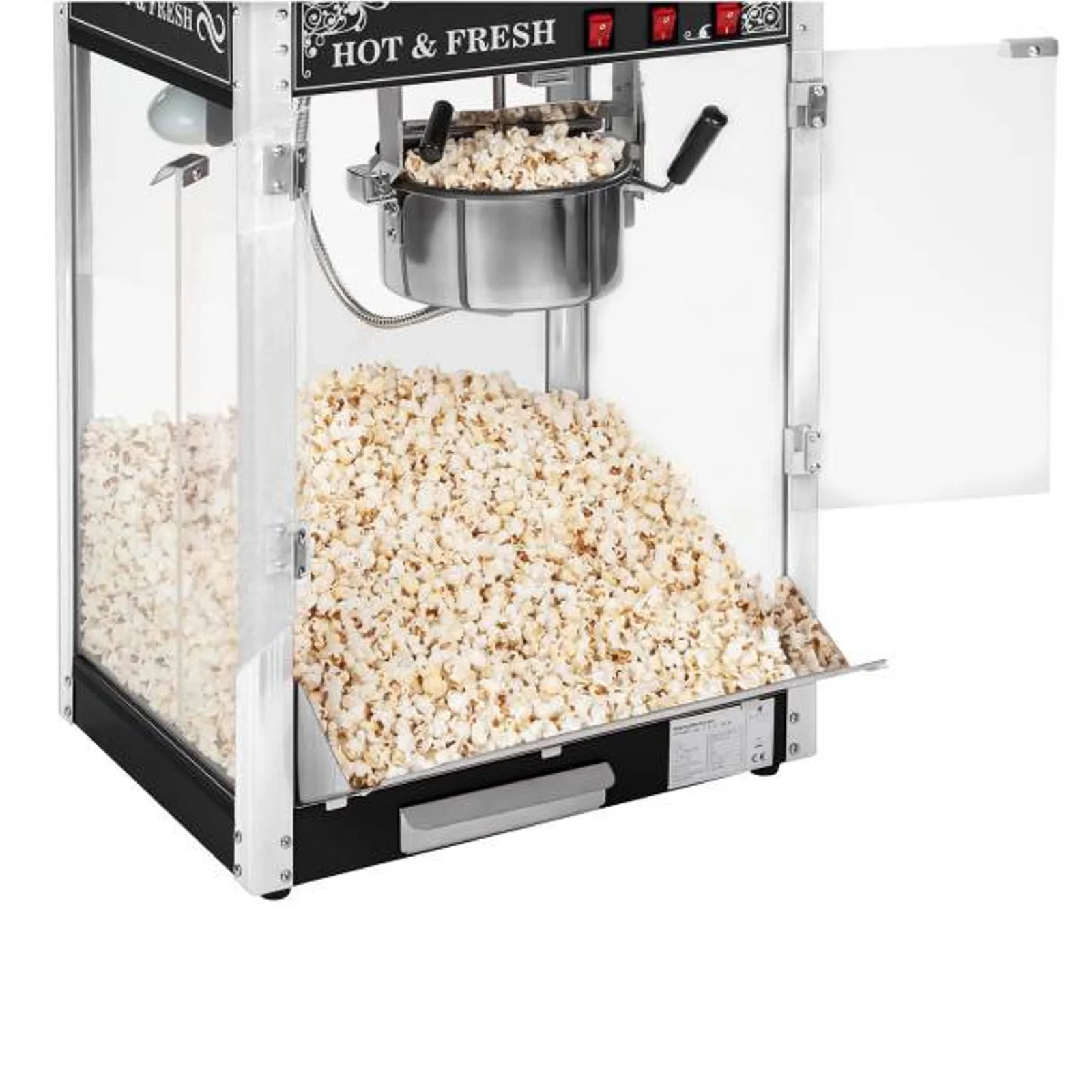 Professzionális, nagy teljesítményű, kerekes mobil popcornkészítő, 230 V, 1,6 kW, fekete 3