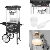 Mașină profesională de popcorn mobilă de înaltă performanță pe cărucior, 230 V, 1,6 kW, negru