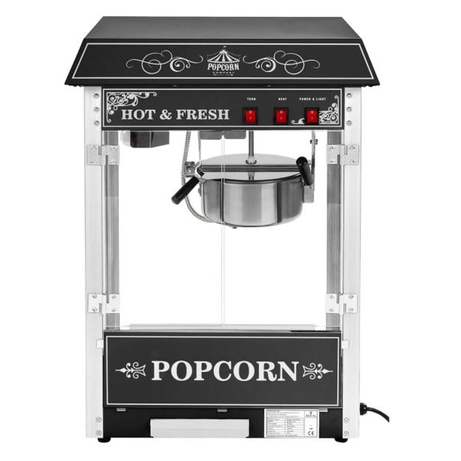 Aparat profesional de popcorn reglabil, de înaltă performanță, 230 V, 1,6 kW, negru 10