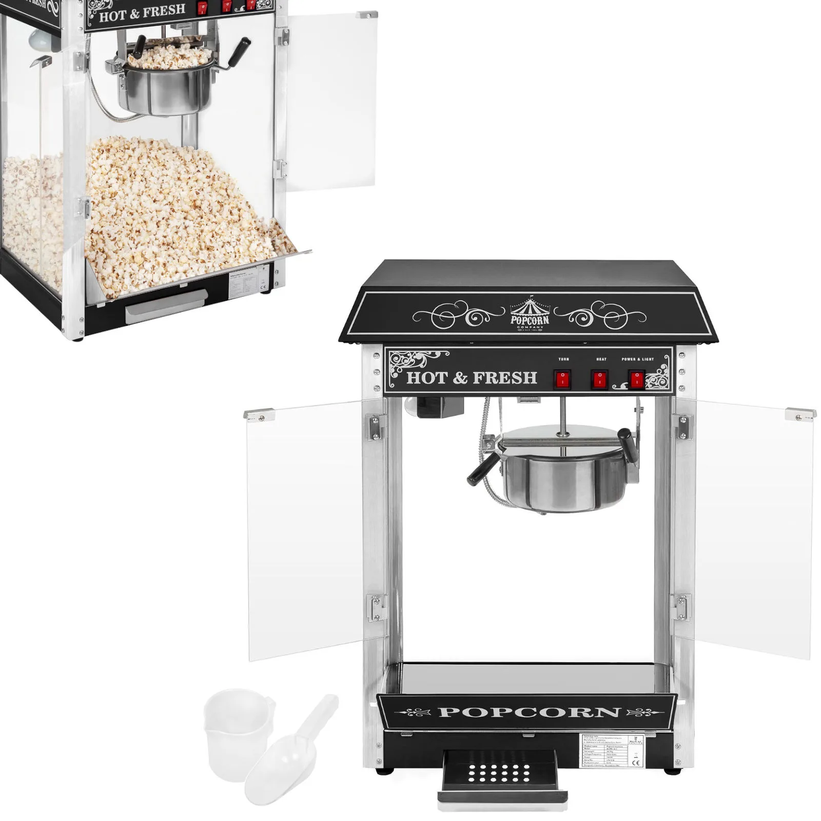 Aparat profesional de popcorn reglabil, de înaltă performanță, 230 V, 1,6 kW, negru 2