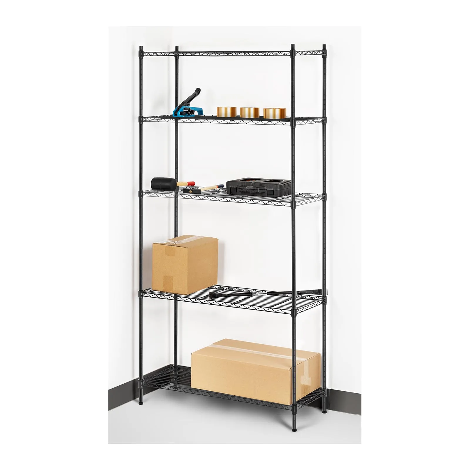 Schwarzes, durchbrochenes Drahtregal, 180 x 90 x 35 cm, bis zu 150 kg 7