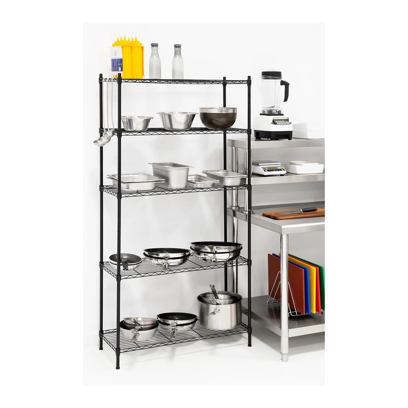 Schwarzes, durchbrochenes Drahtregal, 180 x 90 x 35 cm, bis zu 150 kg 8