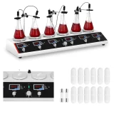 Agitator magnetic de laborator 99 °C cu temporizator, 6 stații + bare de agitare