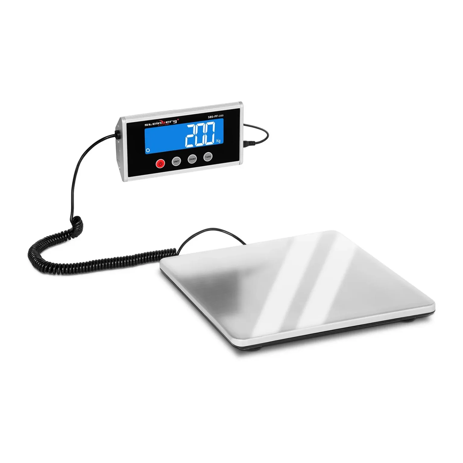 275 x 275 mm Plattform-Postwaage für Pakete, Netzteil + Batterien, 200 kg / 100 g