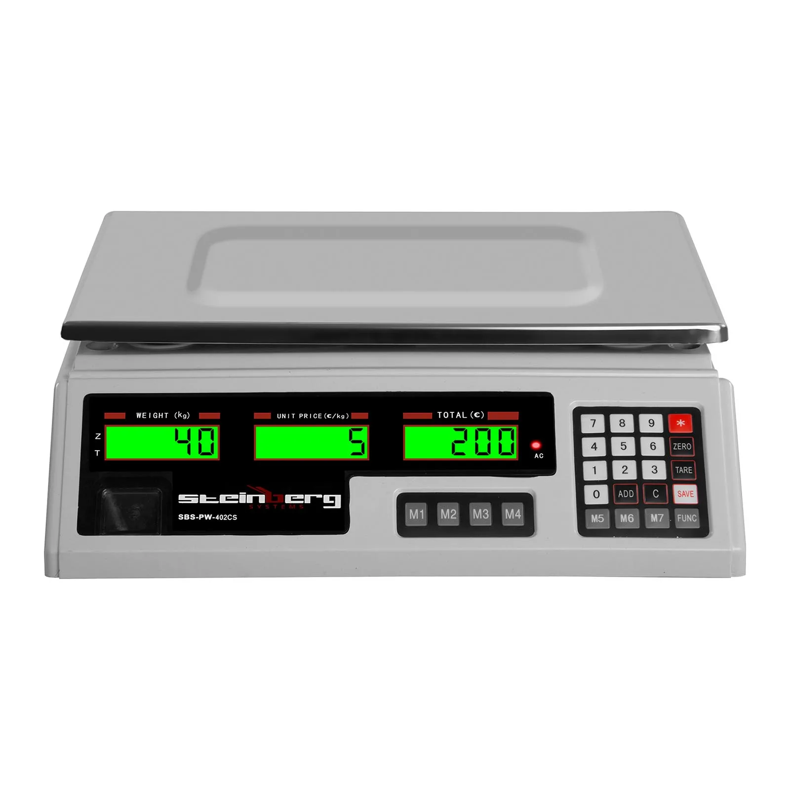 339x233 mm maloprodajna vaga s fiskalnom funkcijom, napajanjem i punjivom baterijom, 40 kg / 2 g - bijela 3