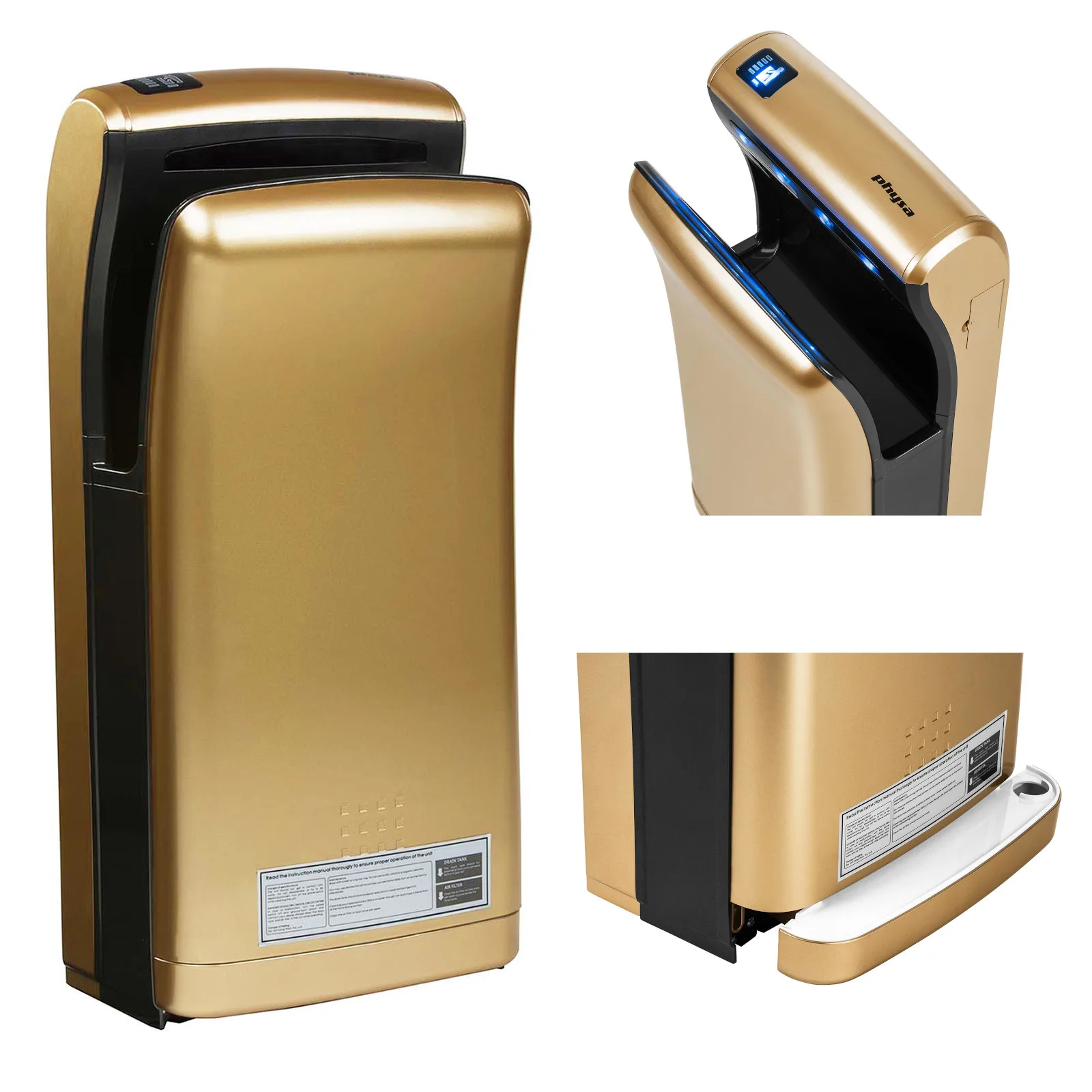 Physa Bari Gold 1200 W-os elektromos, falra szerelhető kézszárító