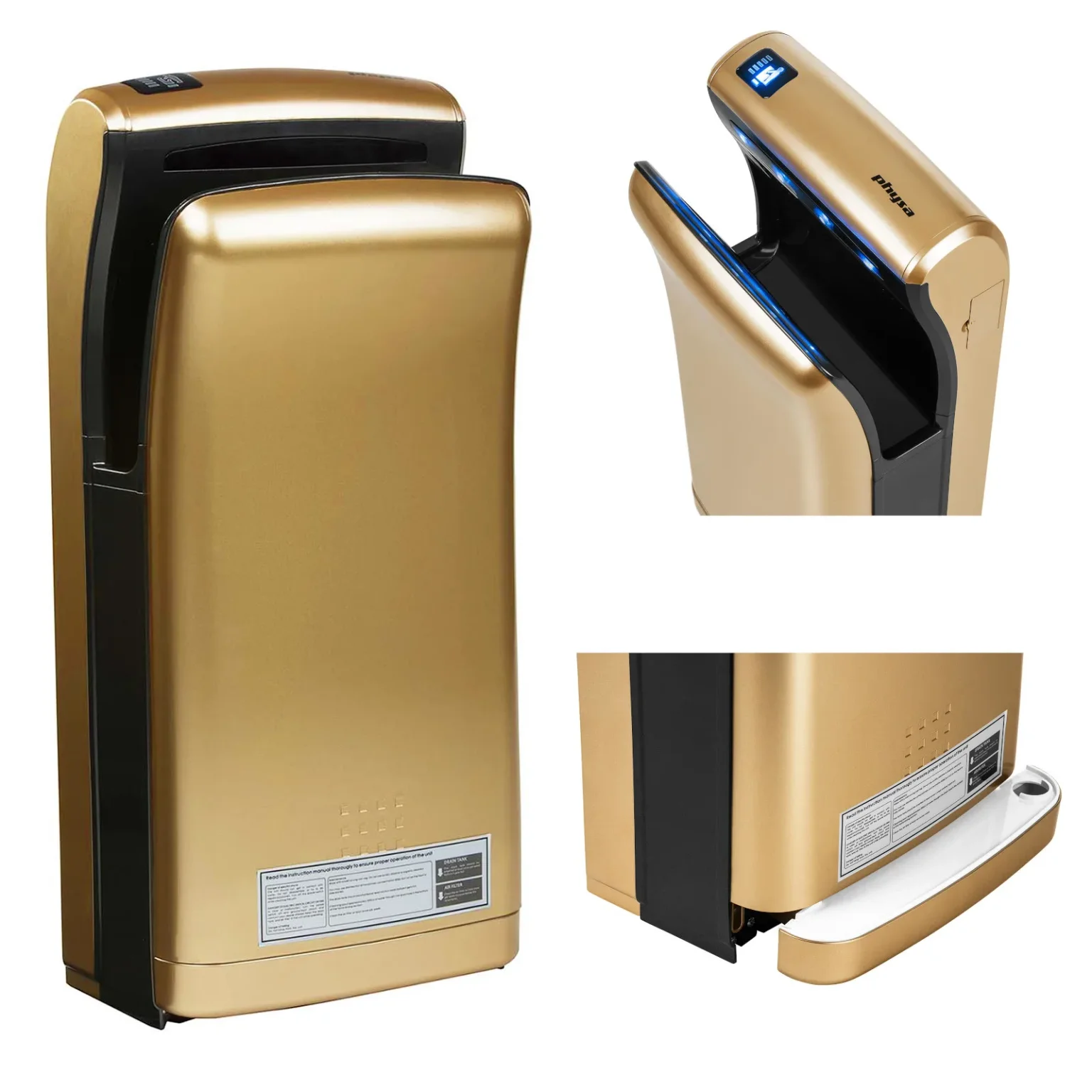Physa Bari Gold 1200 W-os elektromos, falra szerelhető kézszárító