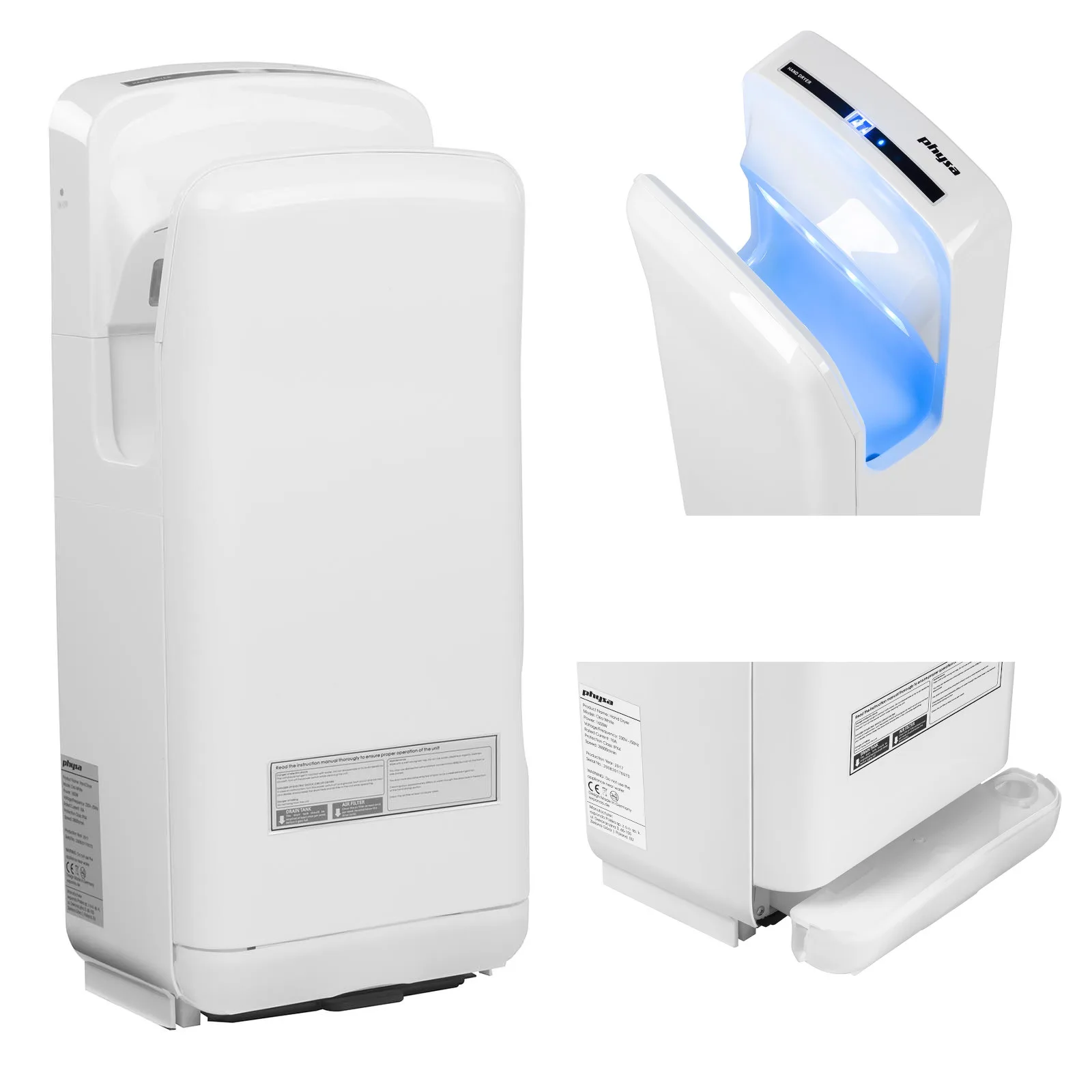Physa Oria White 1650 W-os elektromos, falra szerelhető kézszárító