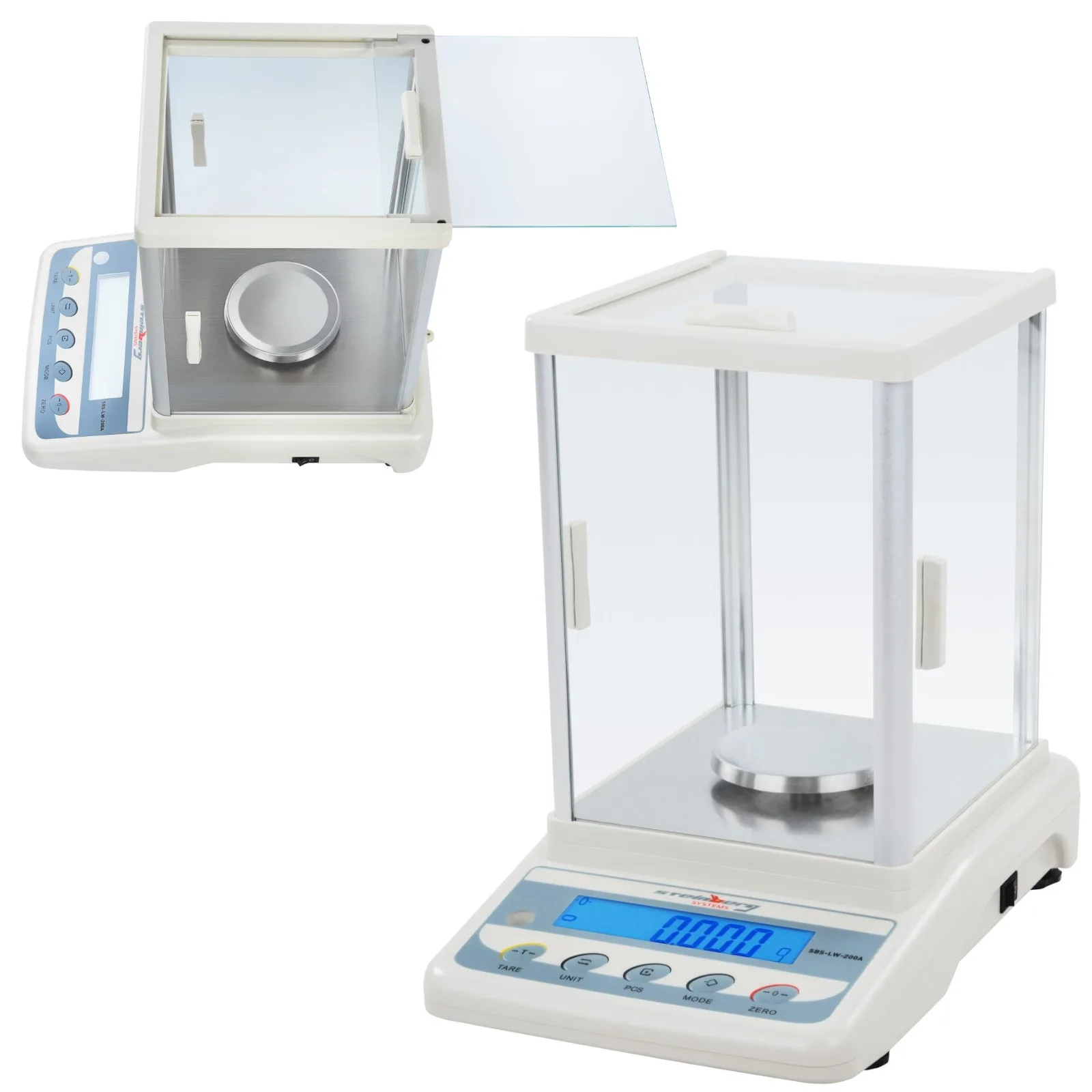 SBS-LW-200A LCD precíziós mérleg szélvédővel, pontosság 0,001 g – 200 g