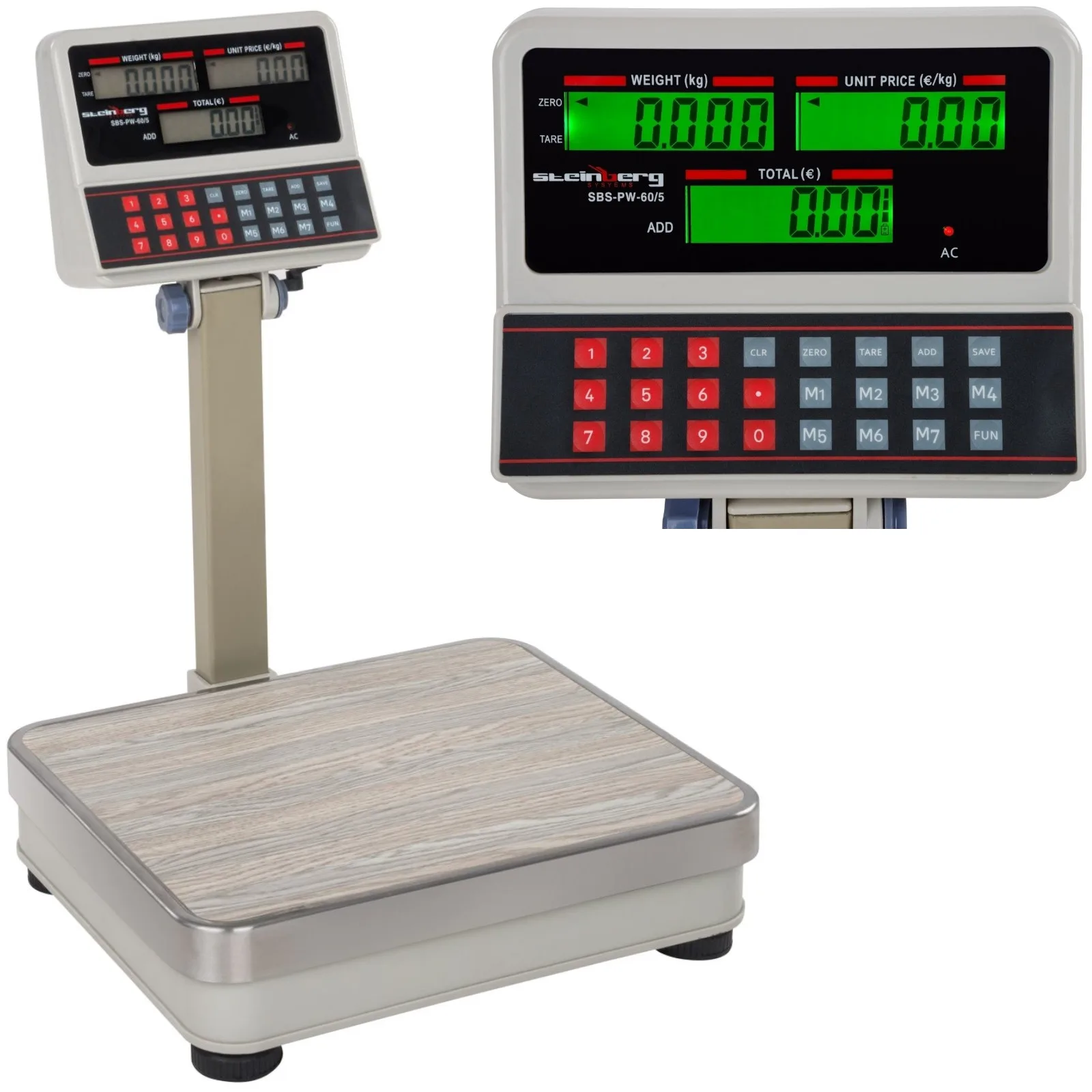 SBS-PW-60 LCD platformmérleg kiskereskedelmi használatra, 60 kg-ig