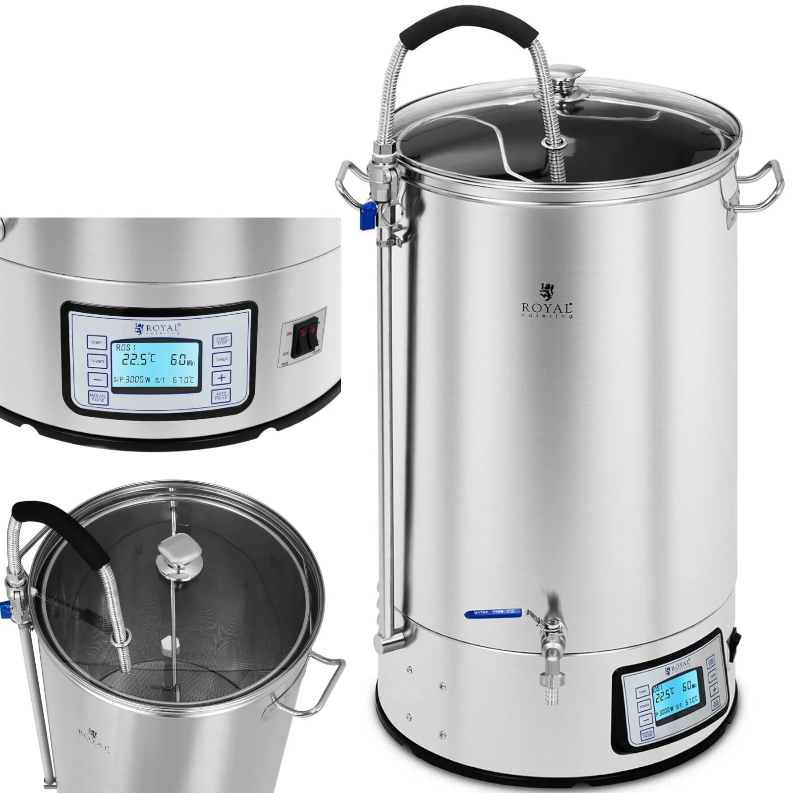 Rozsdamentes acél 2500 W-os LCD 60 l-es cefrefőző sörgyártáshoz