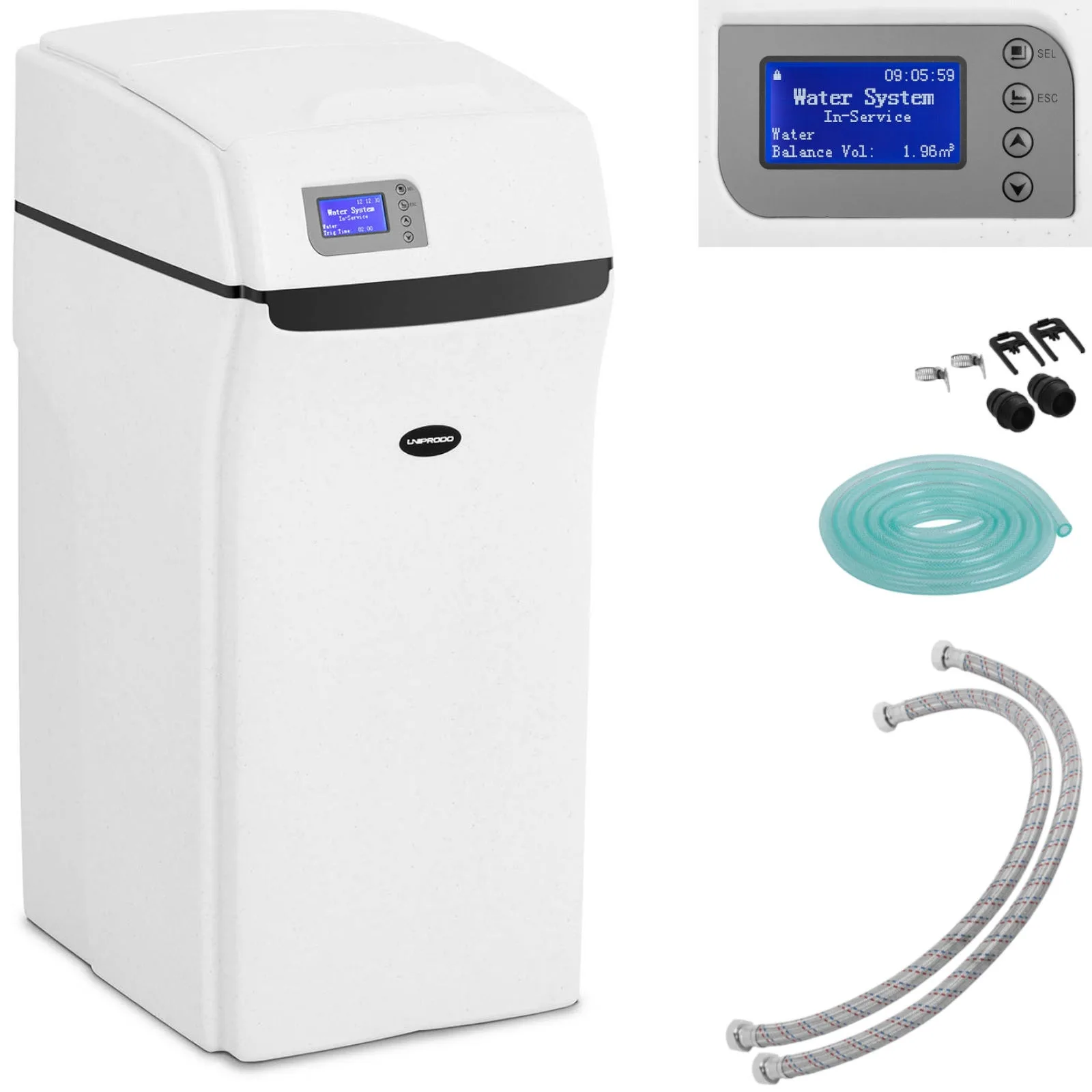 Vízlágyító és vízkőmentesítő automatikus szeleppel, 30 l, 3,3 W, LCD