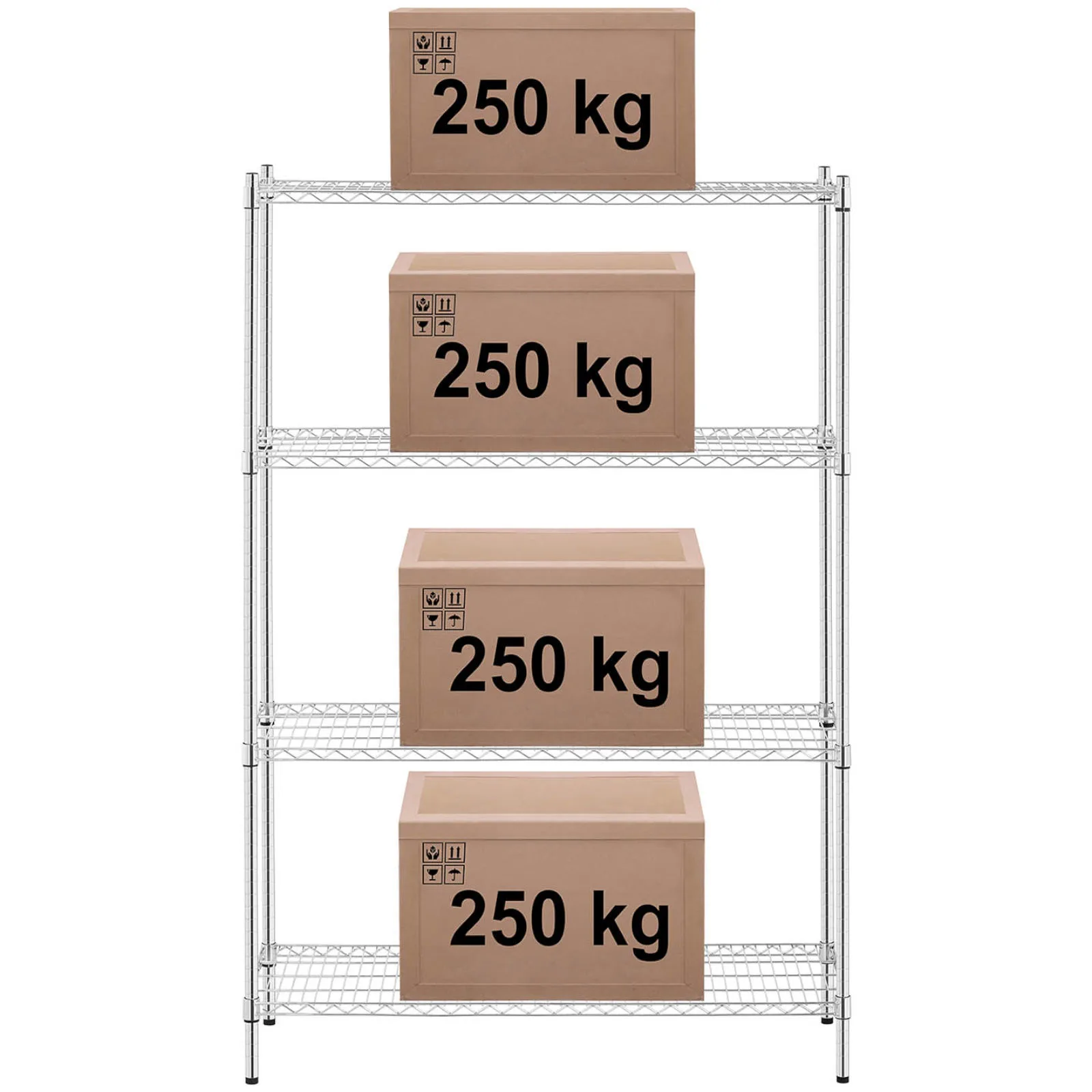 Chrómovaná dielenská regálová jednotka so 4 otvorenými policami, nosnosť až 1 000 kg, 120 x 45 x 180 cm 6
