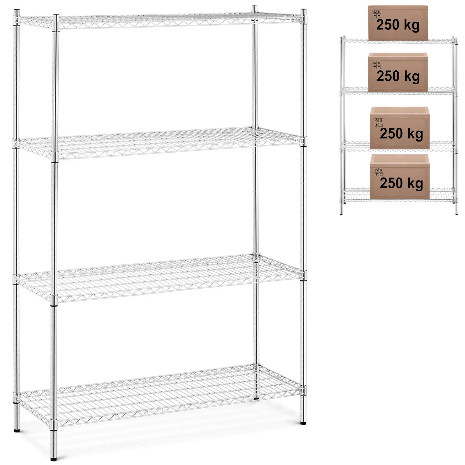 Krómozott műhelypolc 4 nyitott polccal, teherbírás: akár 1000 kg, 120x45x180 cm