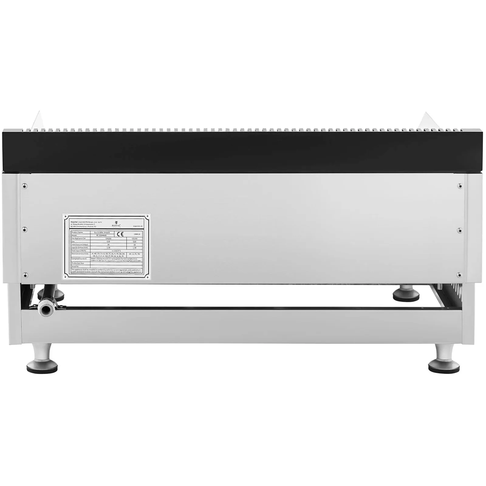 Double-burner smooth and grooved stainless steel gas grill for natural gas, 2x 3.1 kW, 0.02 bar, 60 x 40 cm 5