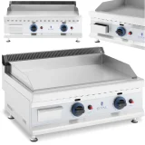 Grătar cu gaz din oțel inoxidabil, cu două arzătoare și suprafață netedă, reglabil, pentru gaz natural, 2x 3,1 kW, 0,02 bar, 60 x 40 cm