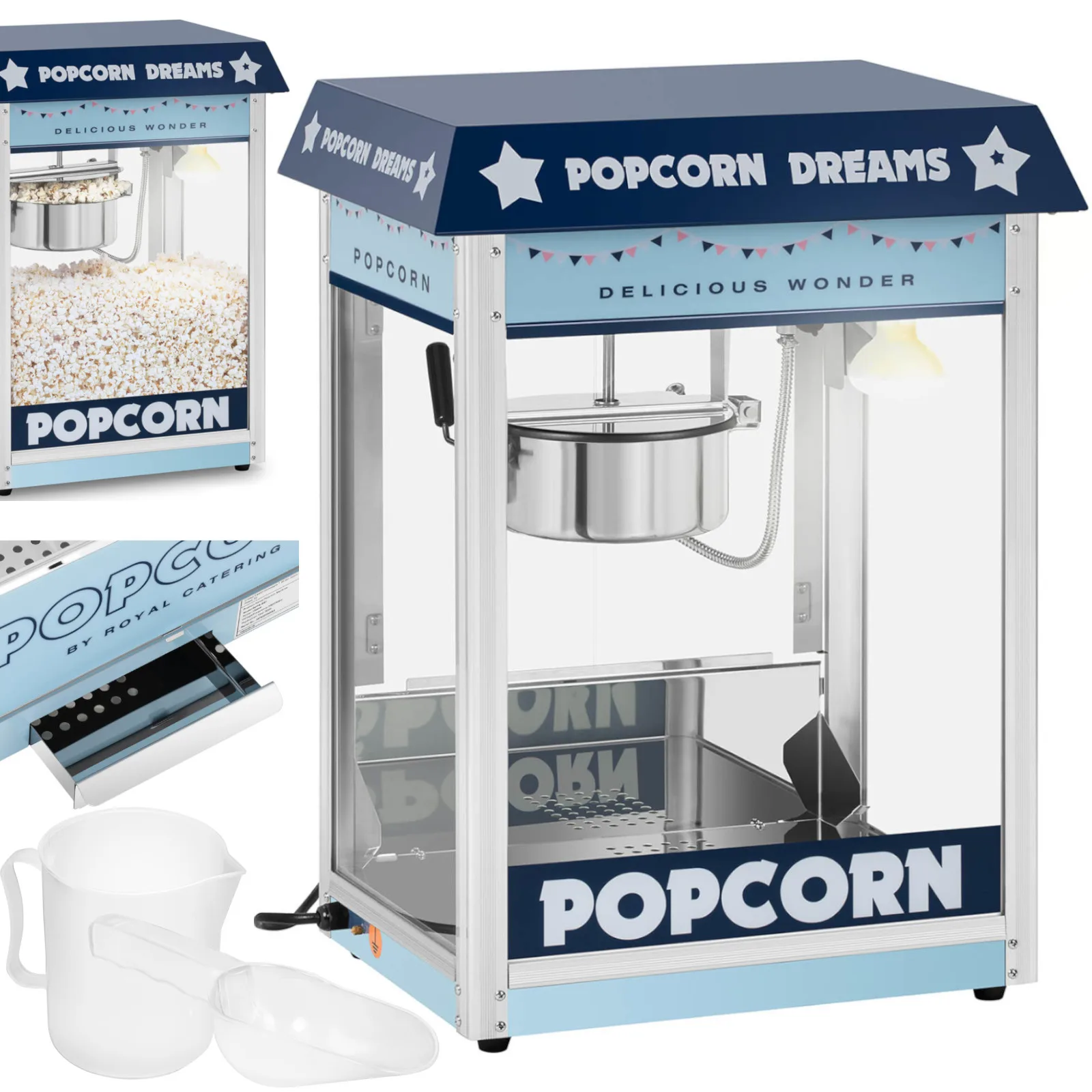 TEFLON 1600 W 5-6 kg/h retro automata popcornkészítő - kék