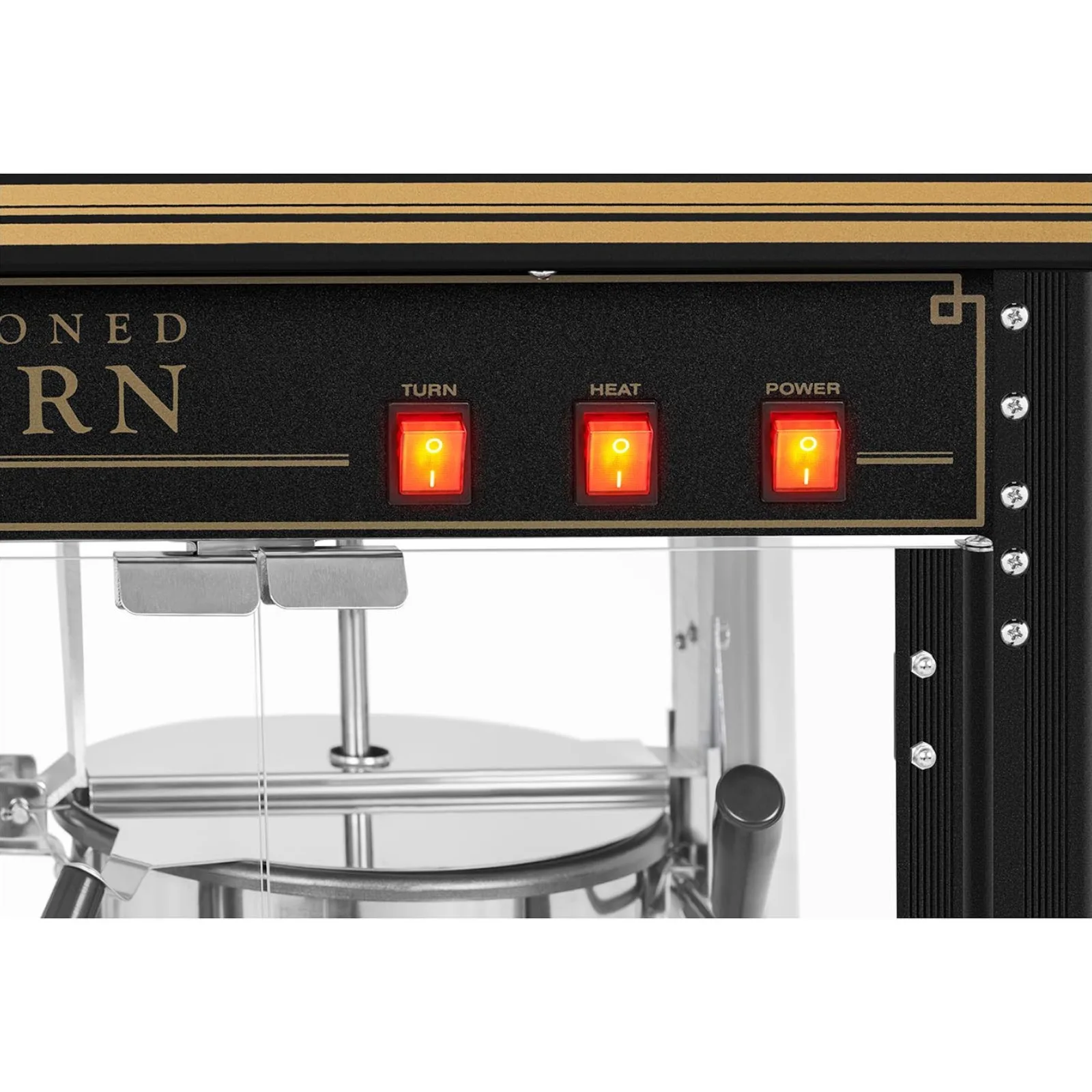 Maszyna automat urządzenie do prażenia popcornu retro TEFLON 1600 W 5-6 kg/h - czarno-złota 4