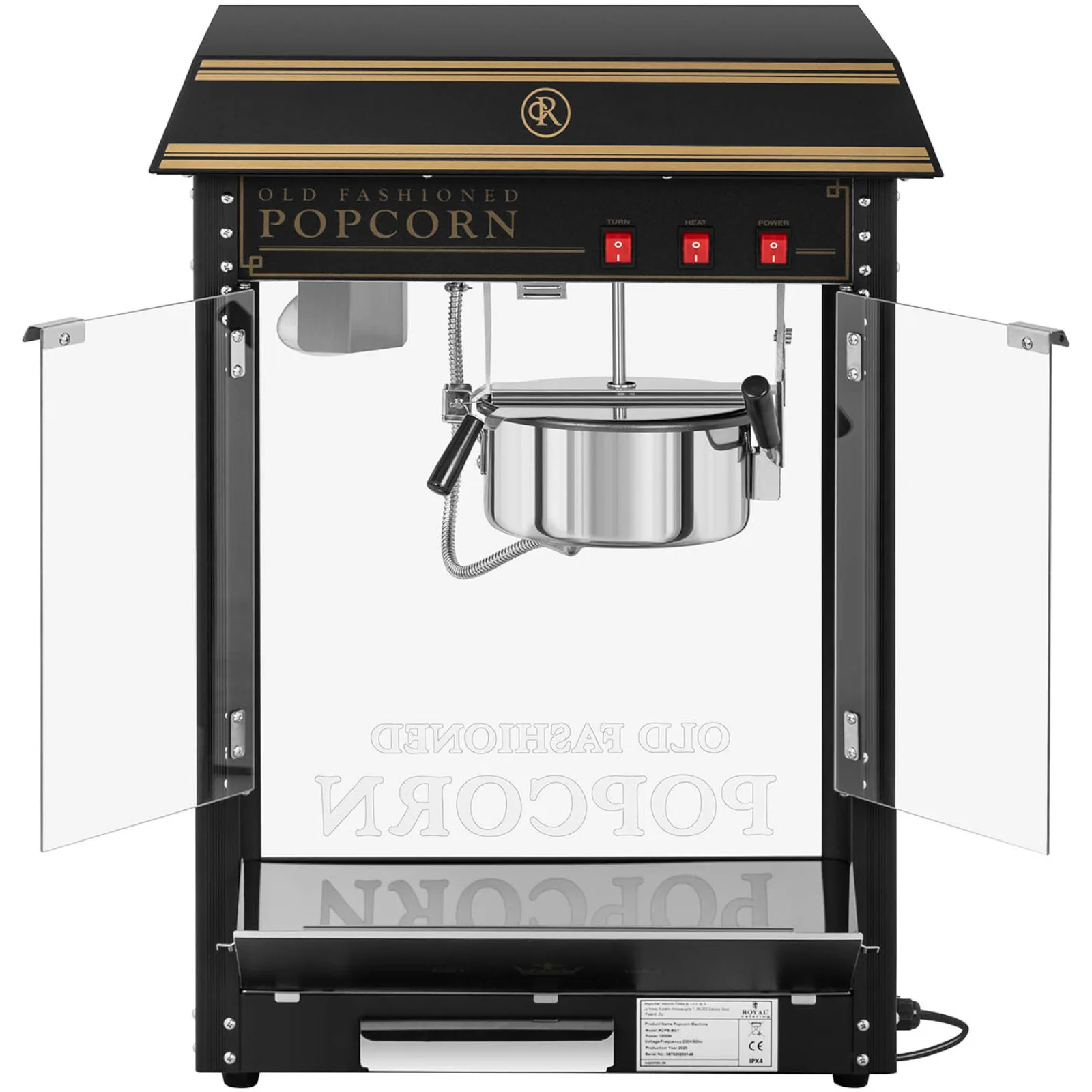Maszyna automat urządzenie do prażenia popcornu retro TEFLON 1600 W 5-6 kg/h - czarno-złota 6