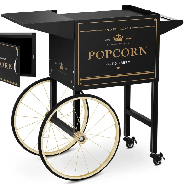 Popcorn-készítő állvány retro szekrénnyel 51 x 37 cm – fekete és arany