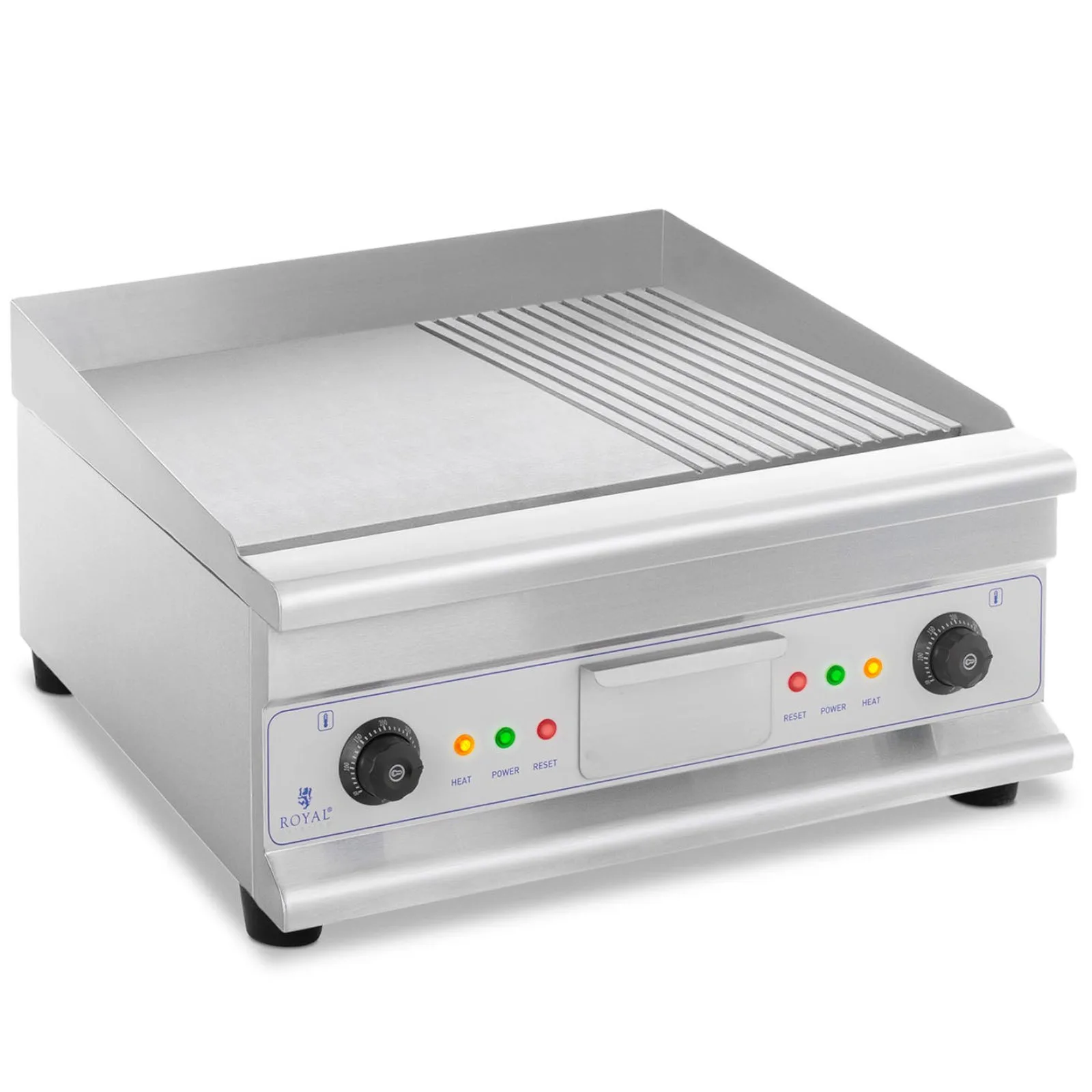 Kétoldalas sima és barázdált grilllemez zsírfogóval, 230 V, 2x 3200 W 3