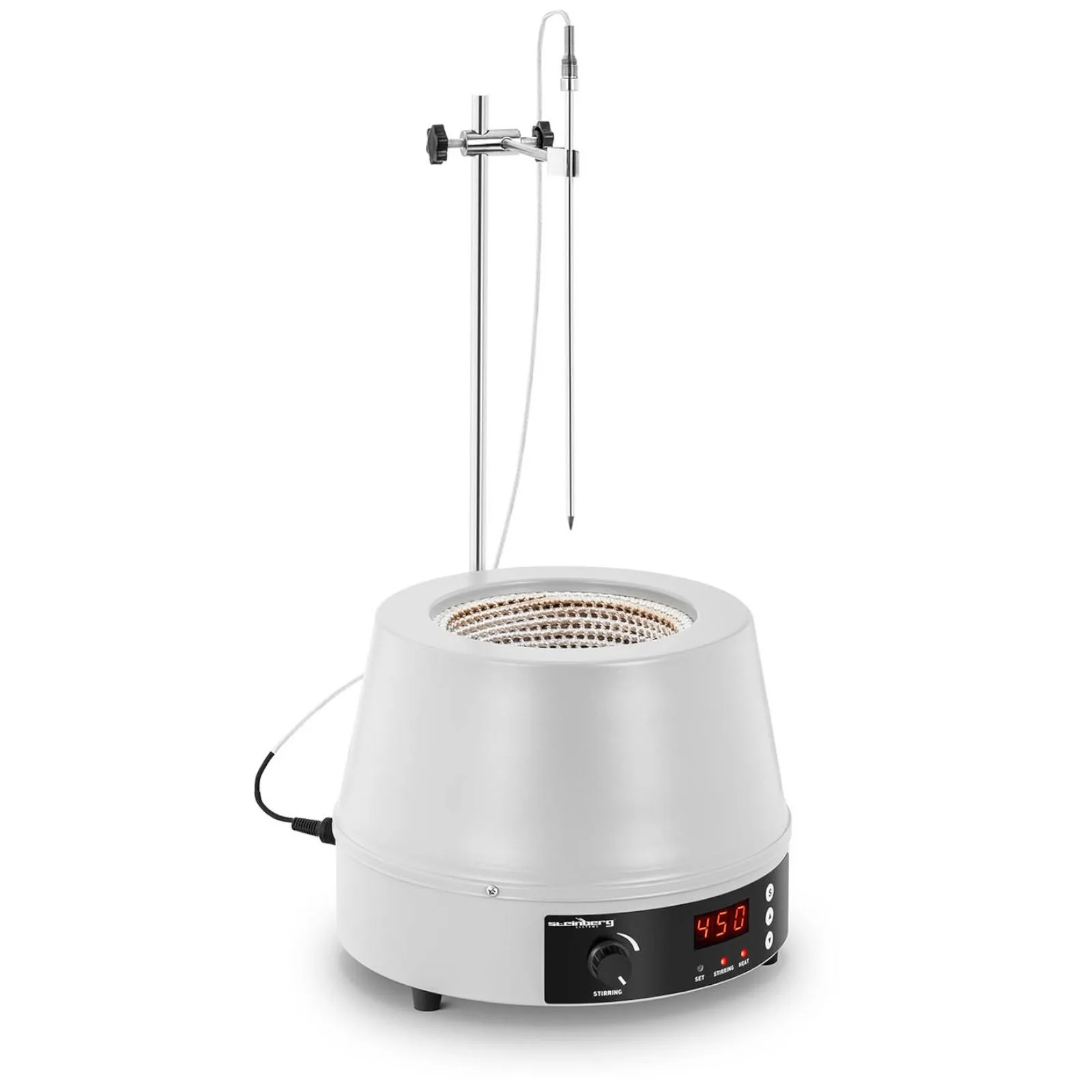 Laboratóriumi fűtőköpeny mágneses keverővel + állvánnyal, 1600 fordulat/perc, 450 °C