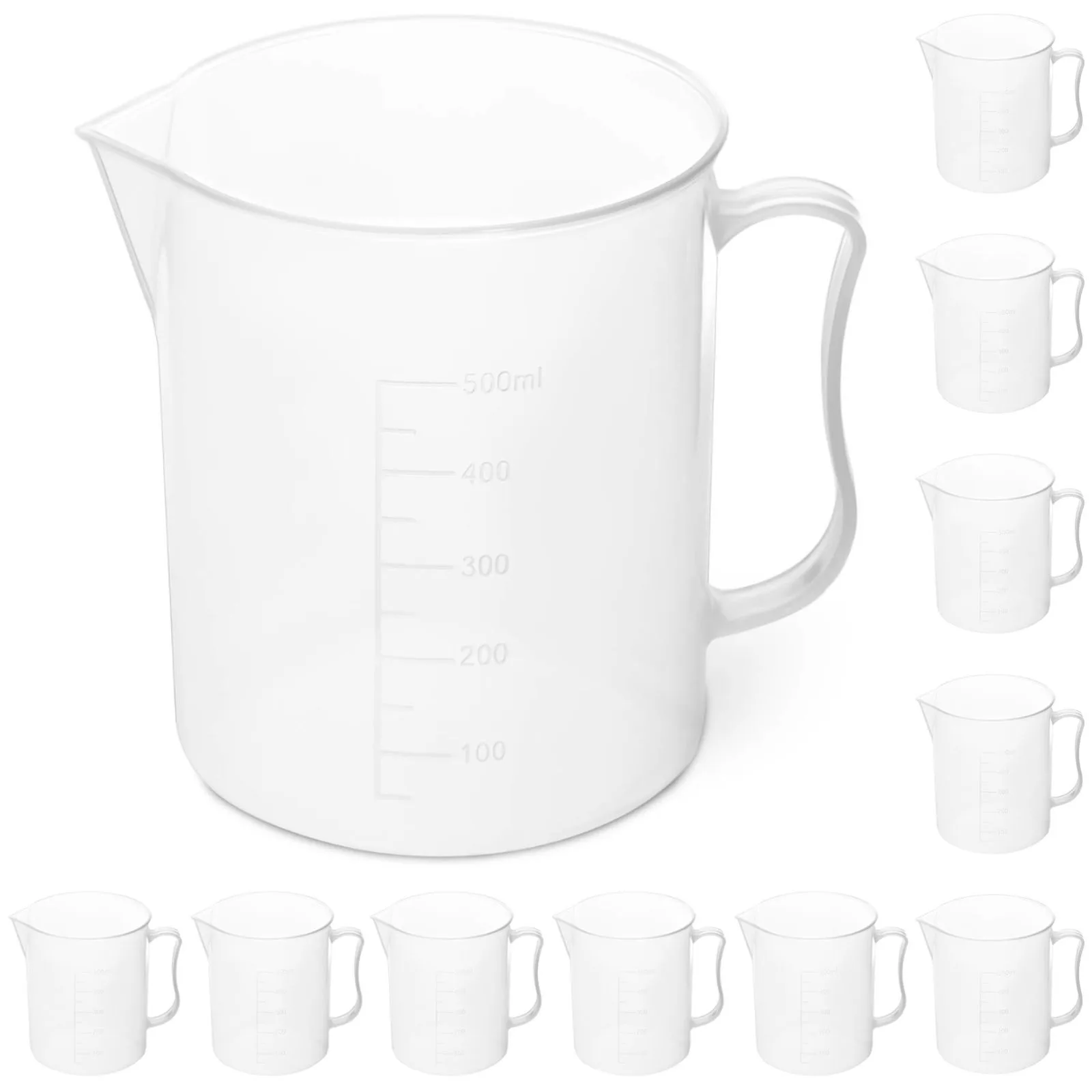 500 ml-es, skálázott műanyag laboratóriumi mérőpohár - 10 db.