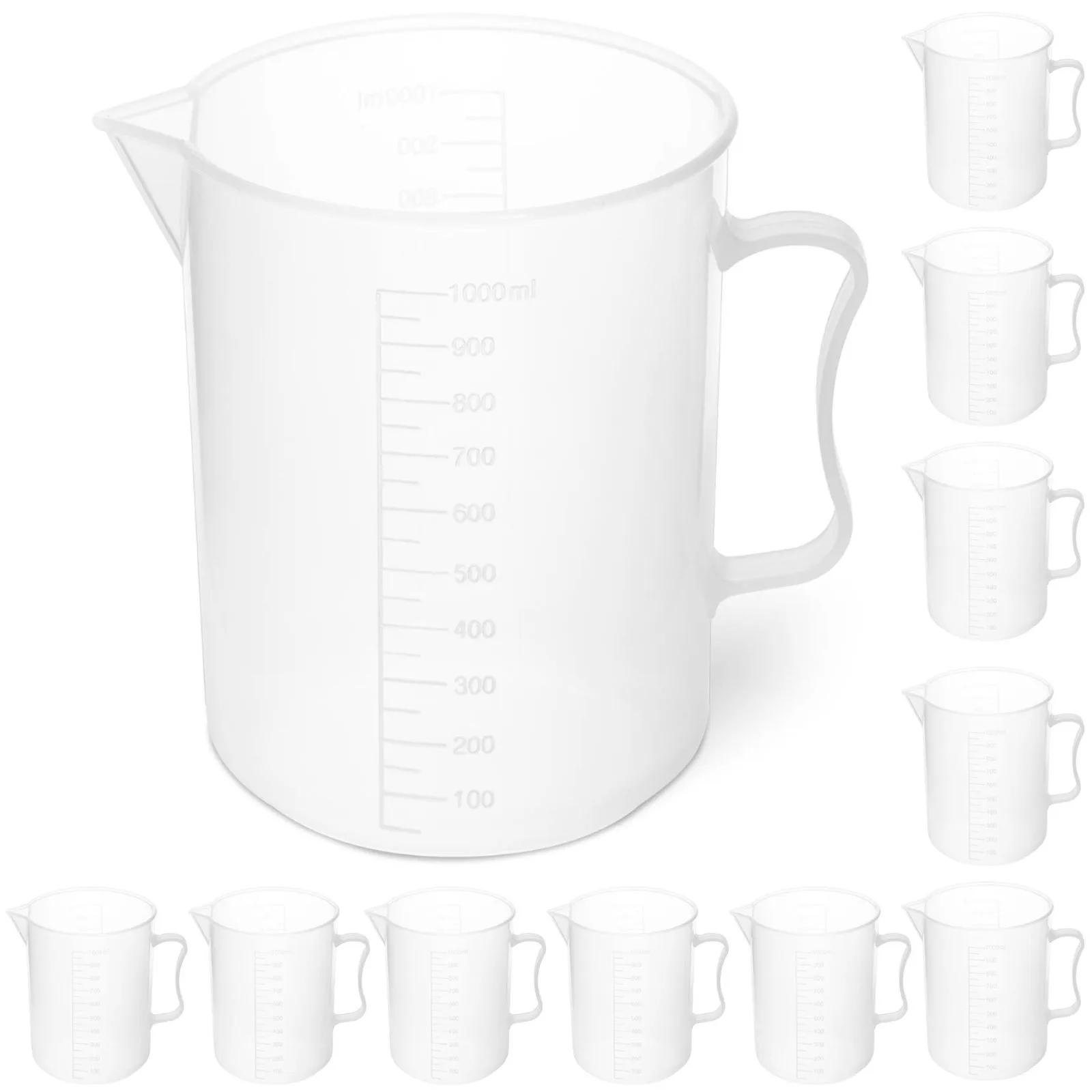 1000 ml-es, skálázott műanyag laboratóriumi mérőpohár - 10 db.
