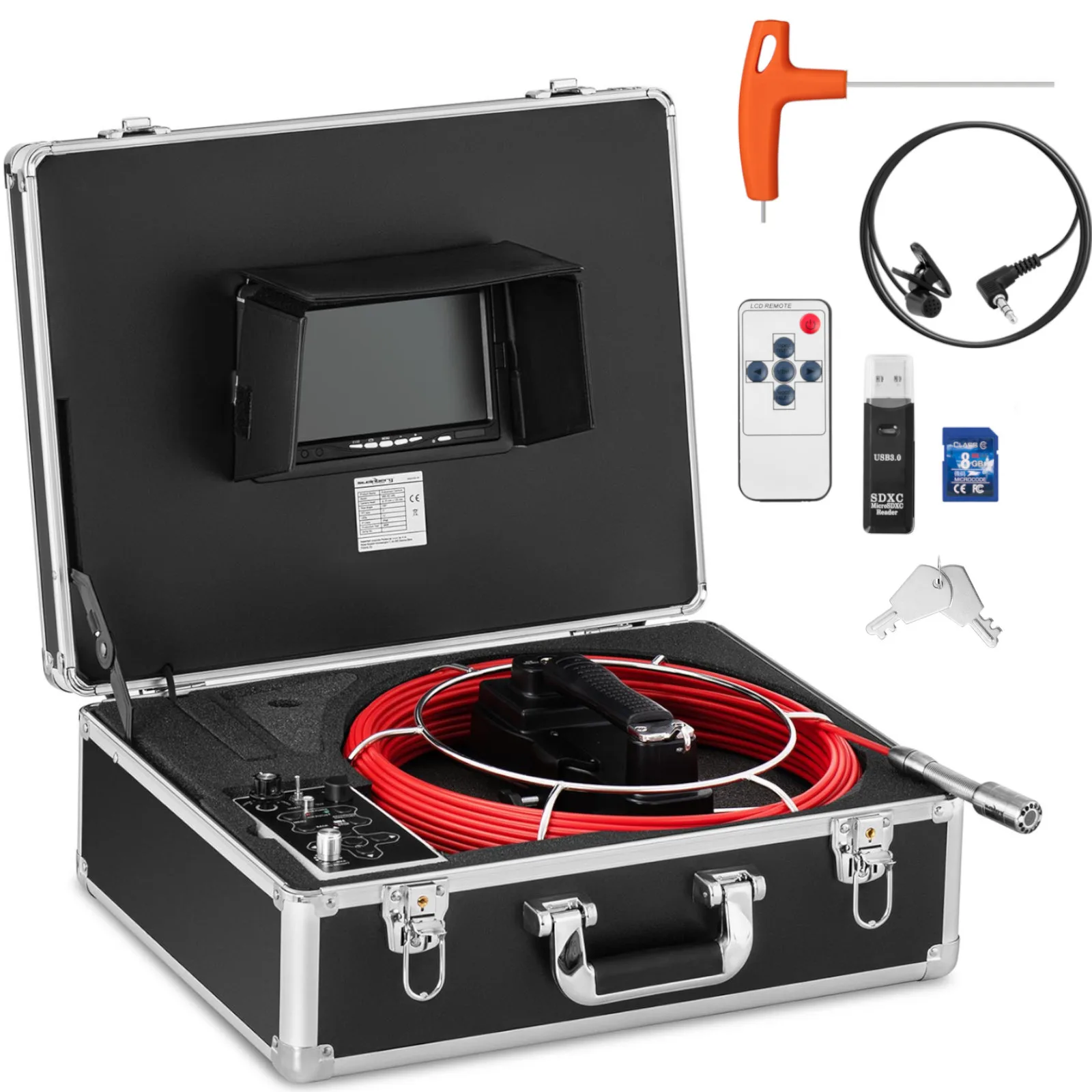 Endoszkópos diagnosztikai vizsgálati kamera tokban, 12 LED, 7'' TFT, SD, 30 m