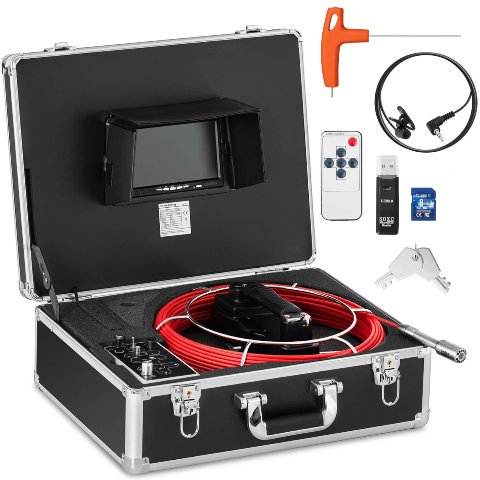 Endoszkóp diagnosztikai vizsgálati kamera tokban, 12 LED, 7'' TFT, SD, 20 m