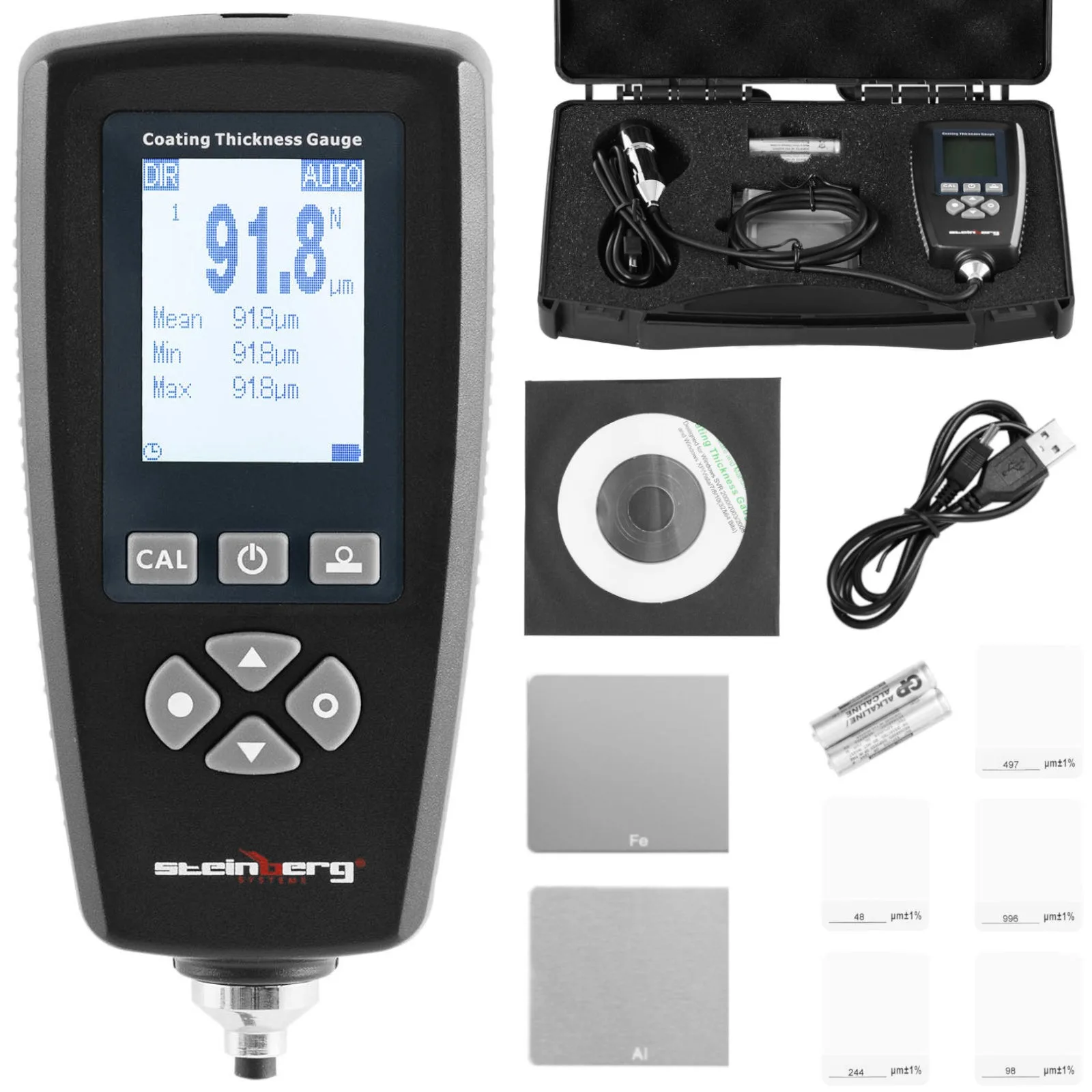 Autófesték-vastagságmérő, mérési tartomány 0–2000 µm, USB