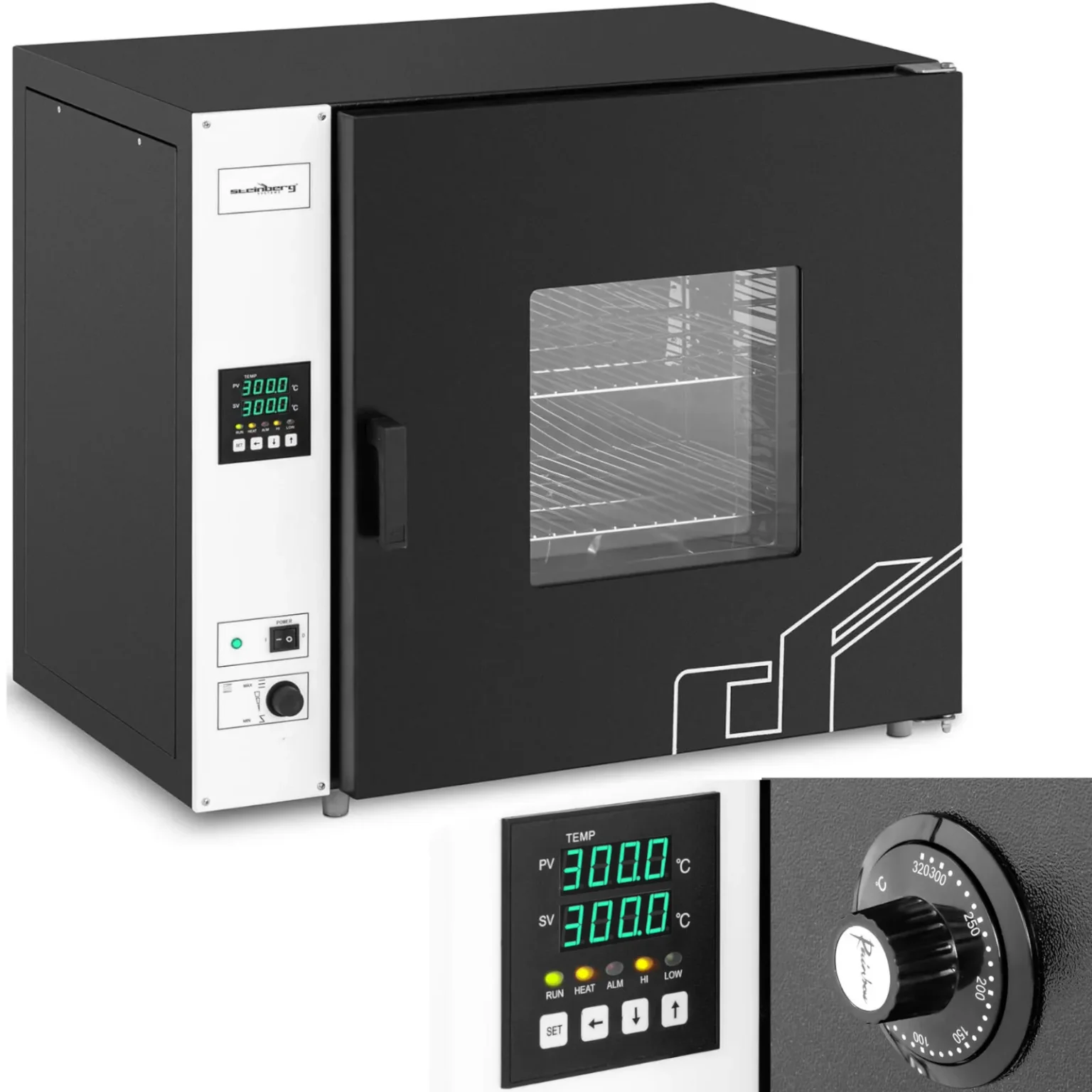 Cuptor de uscare și sterilizator de laborator cu iluminare LED, 50–300 °C, 136 L, 2170 W
