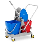 Cărucior pentru curățarea podelelor cu storcător, presă pentru mop plat, două găleți de 2 x 20 L 2