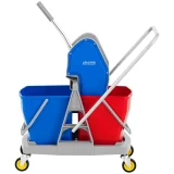 Cărucior pentru curățarea podelelor cu storcător, presă pentru mop plat, două găleți de 2 x 20 L 4