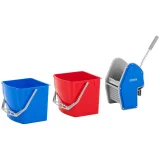 Cărucior pentru curățarea podelelor cu storcător, presă pentru mop plat, două găleți de 2 x 20 L 5