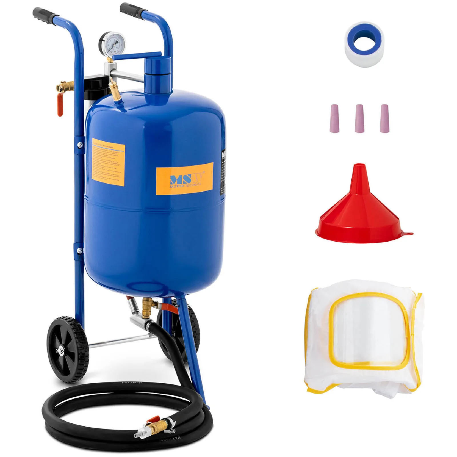 Mobil szifonos homokfúvó, nyomásszabályozással 60–125 psi, 40 l