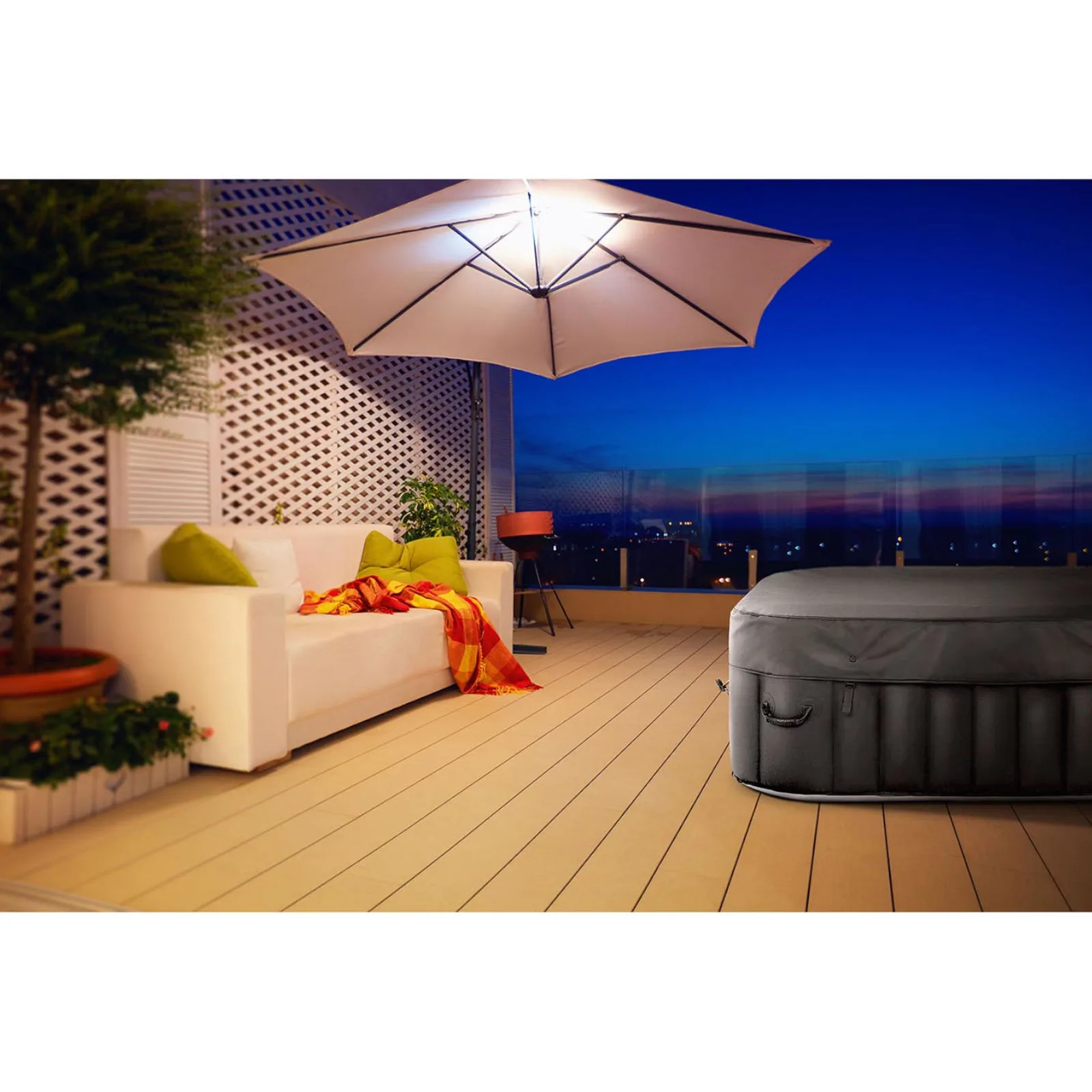 Jacuzzi gonflabil de grădină pentru 4 persoane, cu masaj, 42 °C, 600 L, alb-negru 8