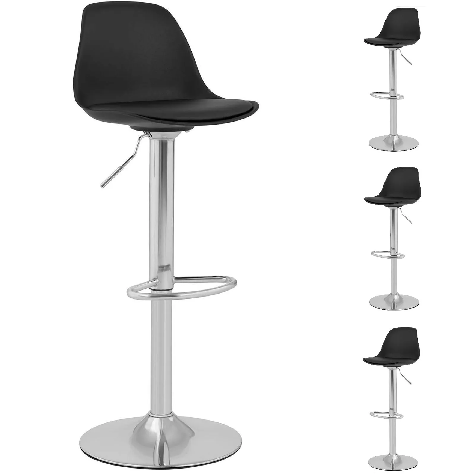 Kárpitozott forgó bárszék, 4 db, fekete