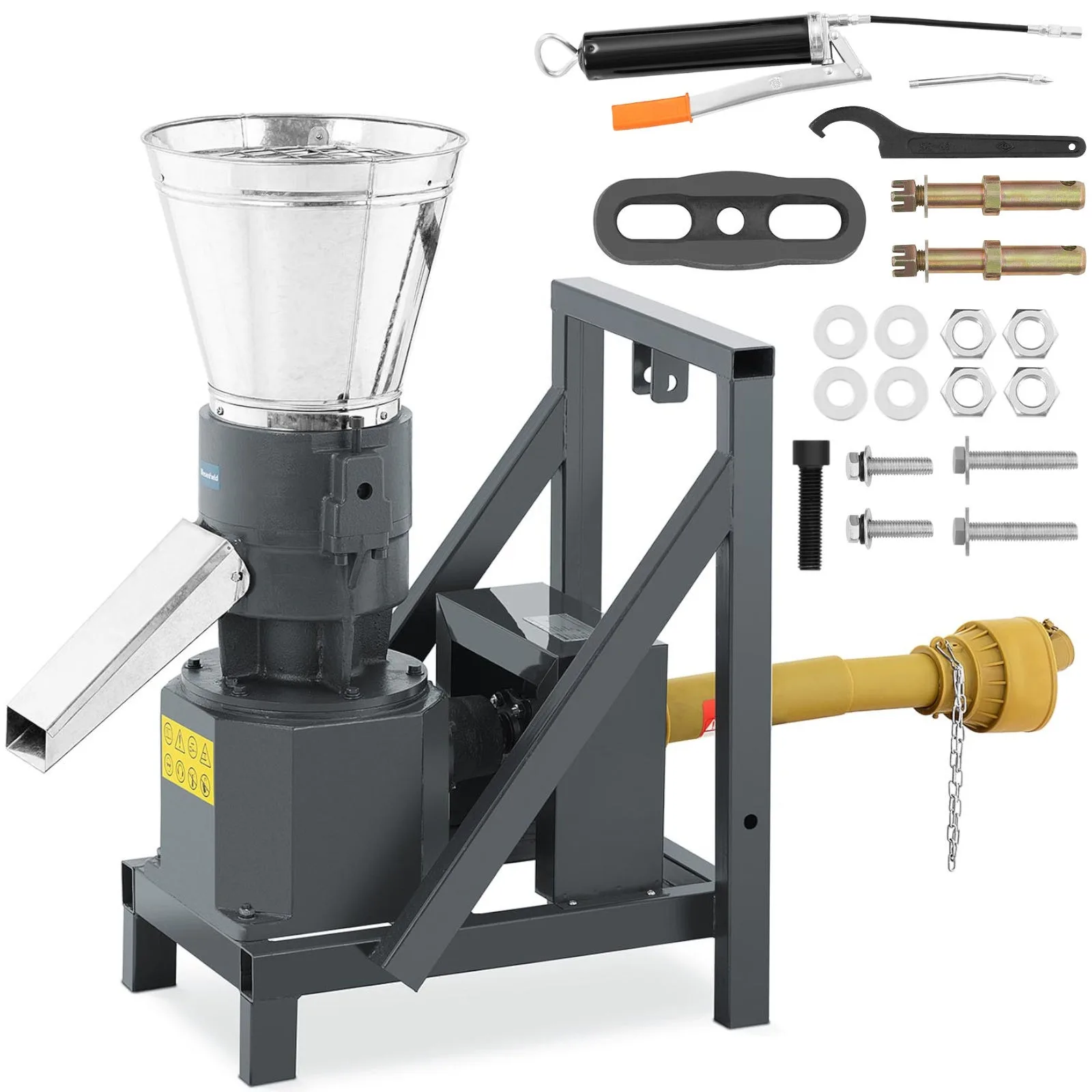 Fűrészpor és takarmány pelletelő gép traktorhoz, 400 kg/h, 230 mm átmérő