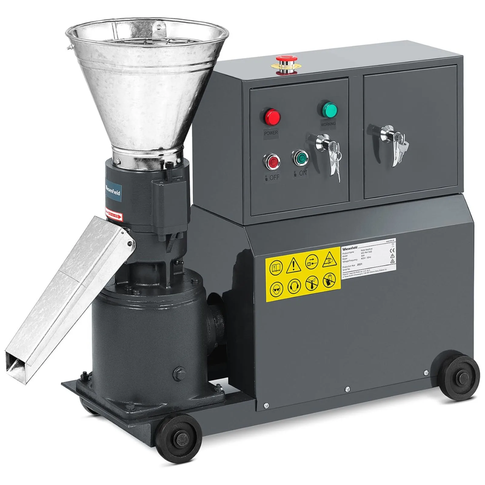Pellettgyártó, granulátor, mobil fűrészpor- és takarmánypellett-készítő gép, 3 kW, 400 V, 100 kg/h, 120 mm átmérő 2