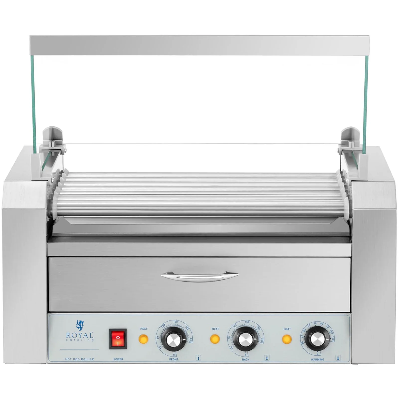 Hot dog roller grill with drawer and cover - 7 rollers 6